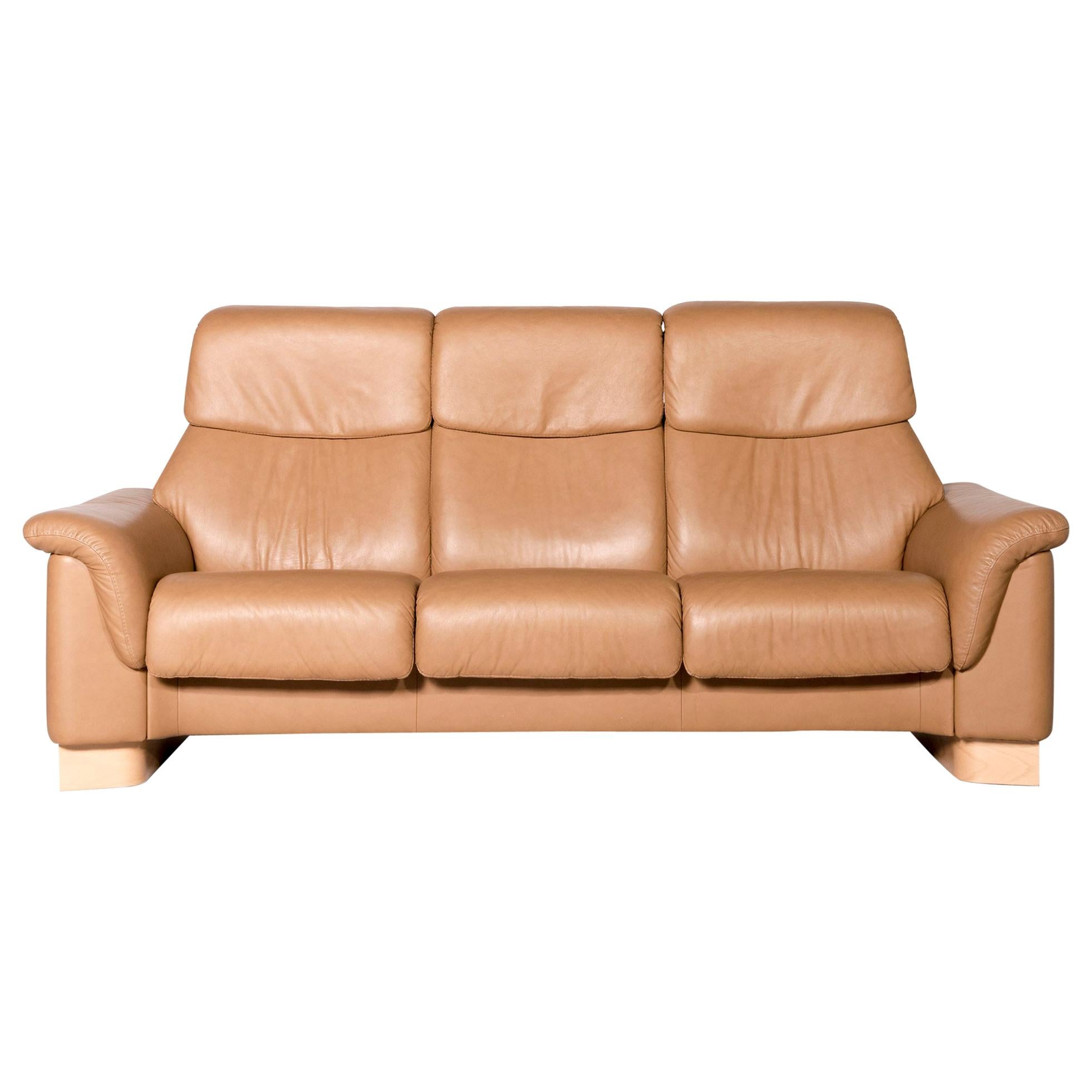 Stressless Paradise Designer Leather High Back Sofa Beige Genuine Leather