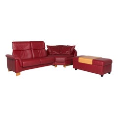 Stressless Paradise Leather Set Red Wine Red 1 Corner Sofa 1 Stool