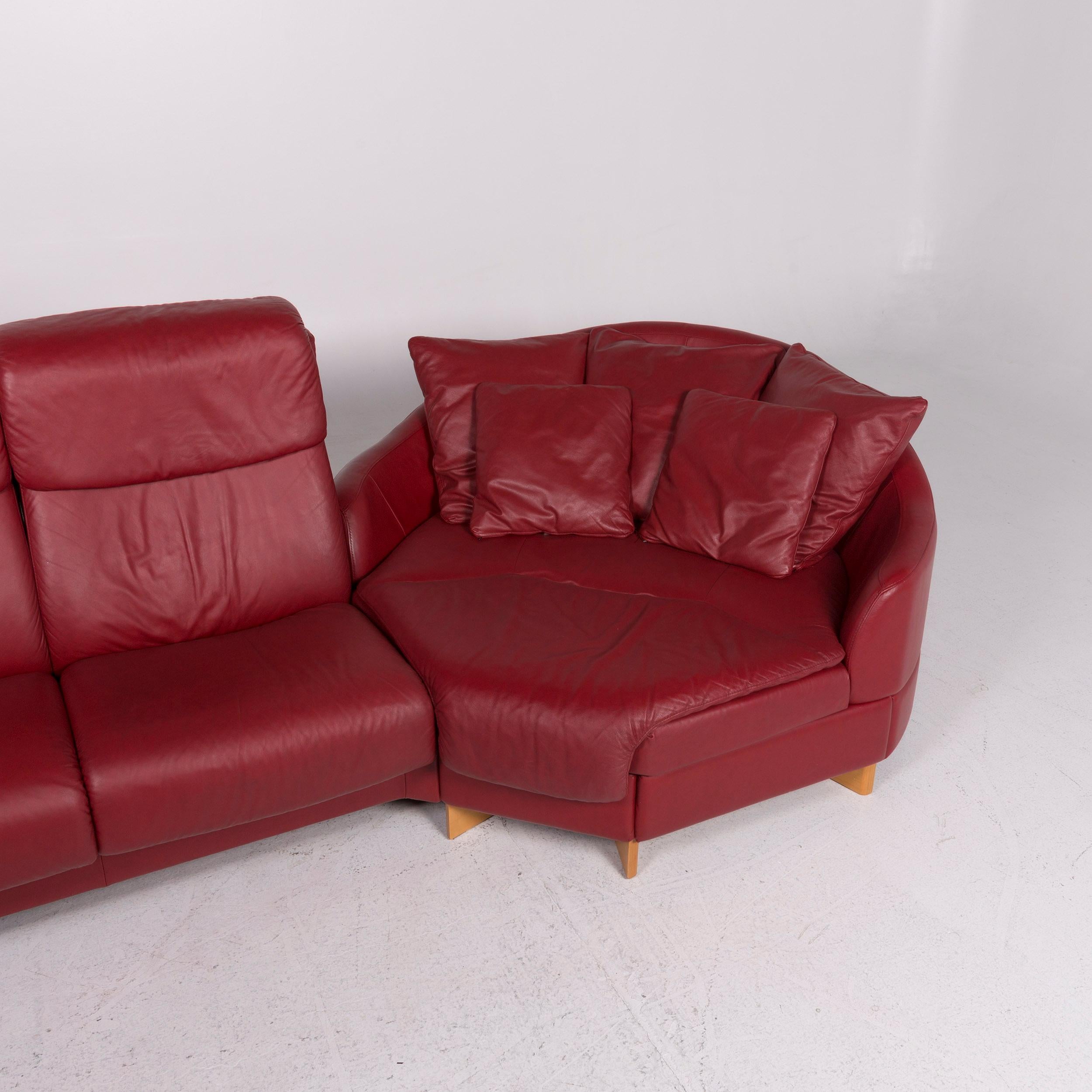 Stressless Paradise Leather Set Red Wine Red 1 Corner Sofa 1 Stool 1