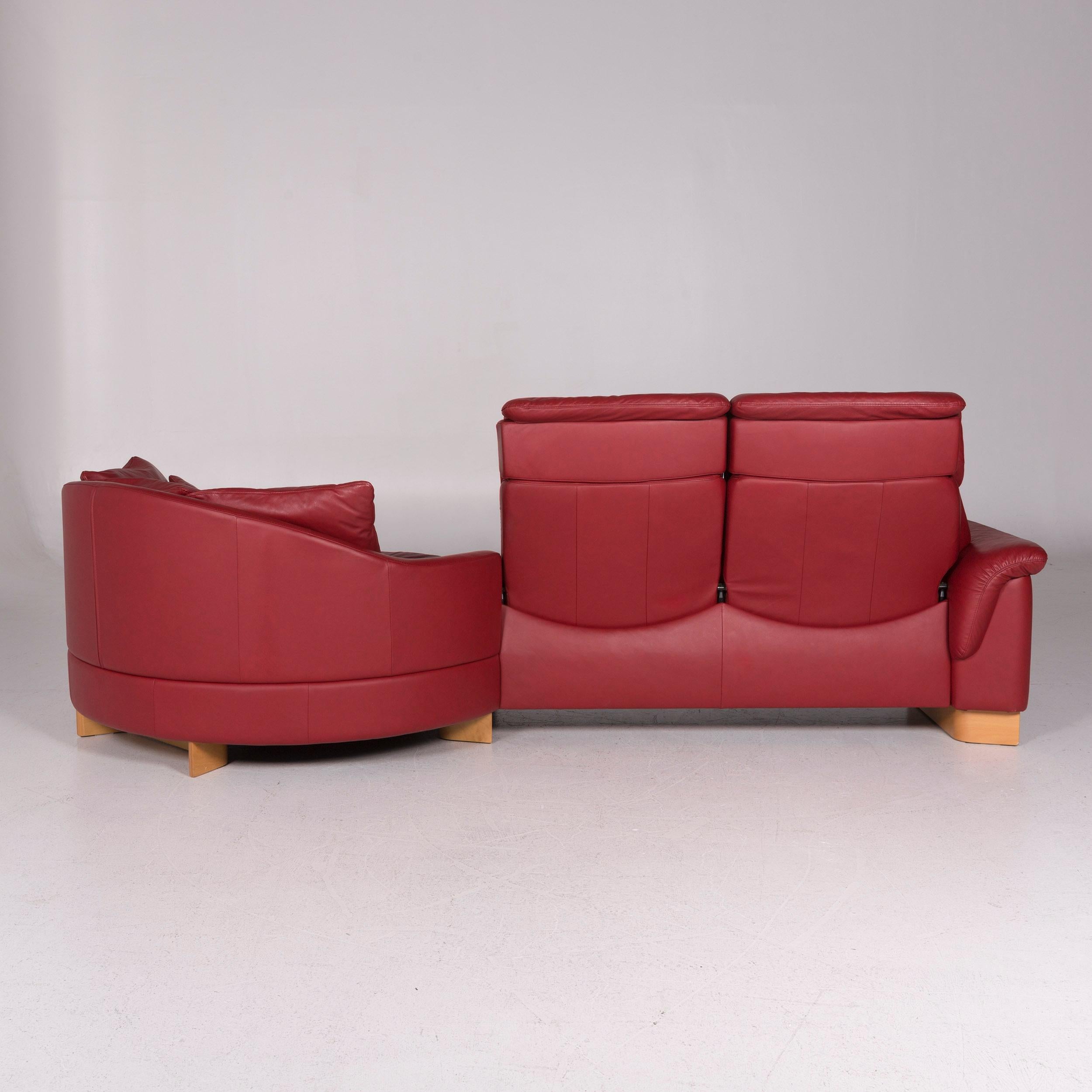 Stressless Paradise Leather Set Red Wine Red 1 Corner Sofa 1 Stool 3