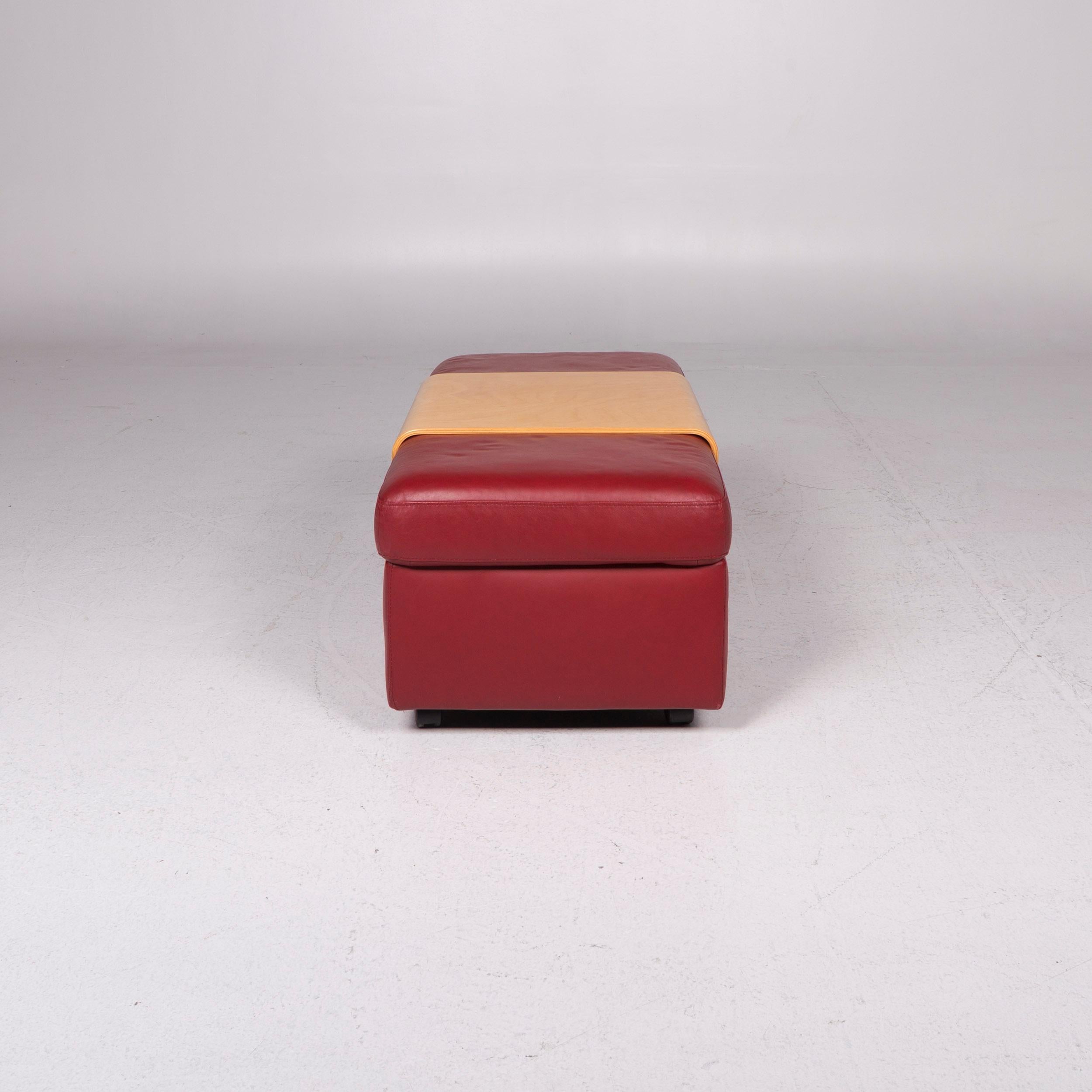 Stressless Paradise Leather Set Red Wine Red 1 Corner Sofa 1 Stool 11