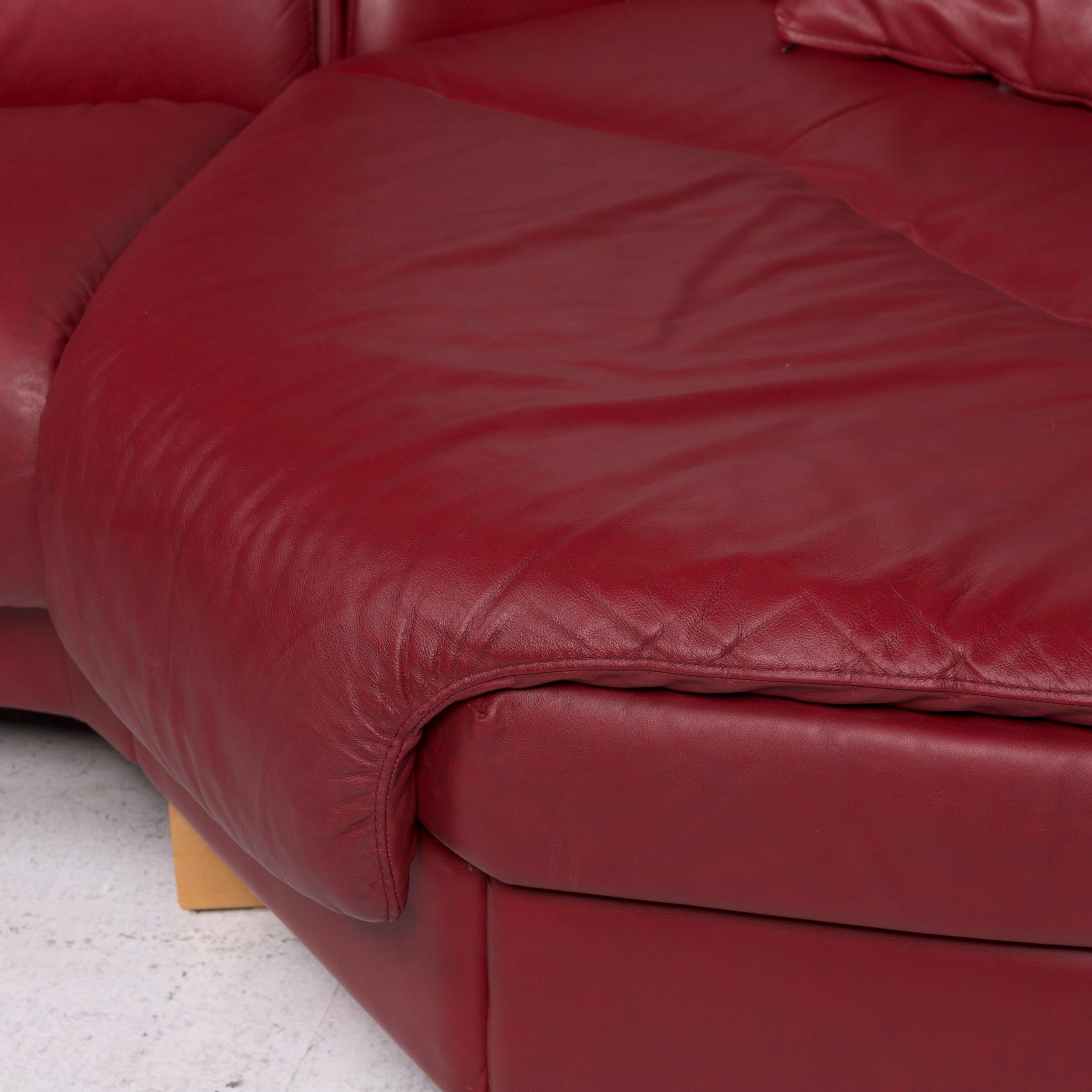 Modern Stressless Paradise Leather Set Red Wine Red 1 Corner Sofa 1 Stool