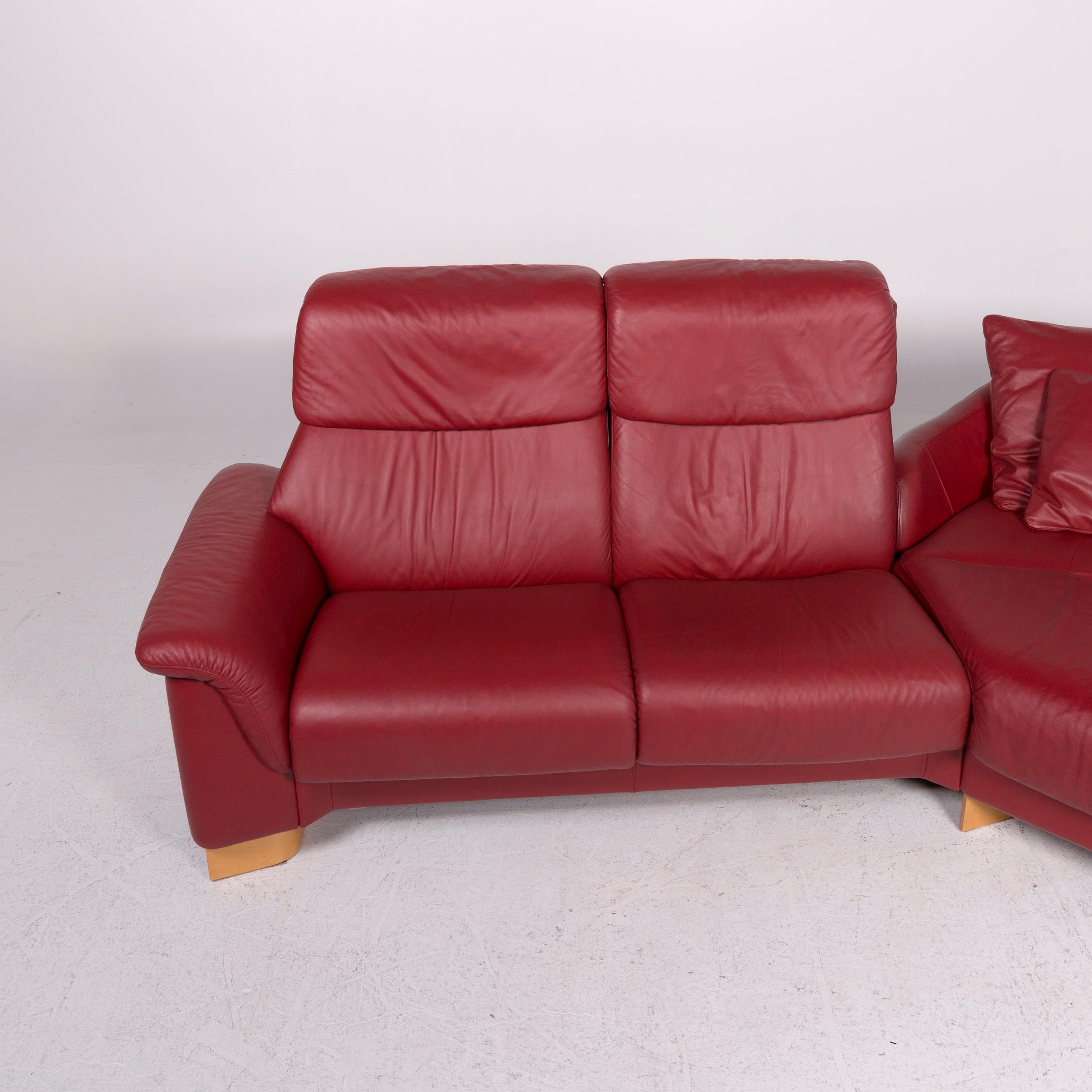 Contemporary Stressless Paradise Leather Set Red Wine Red 1 Corner Sofa 1 Stool