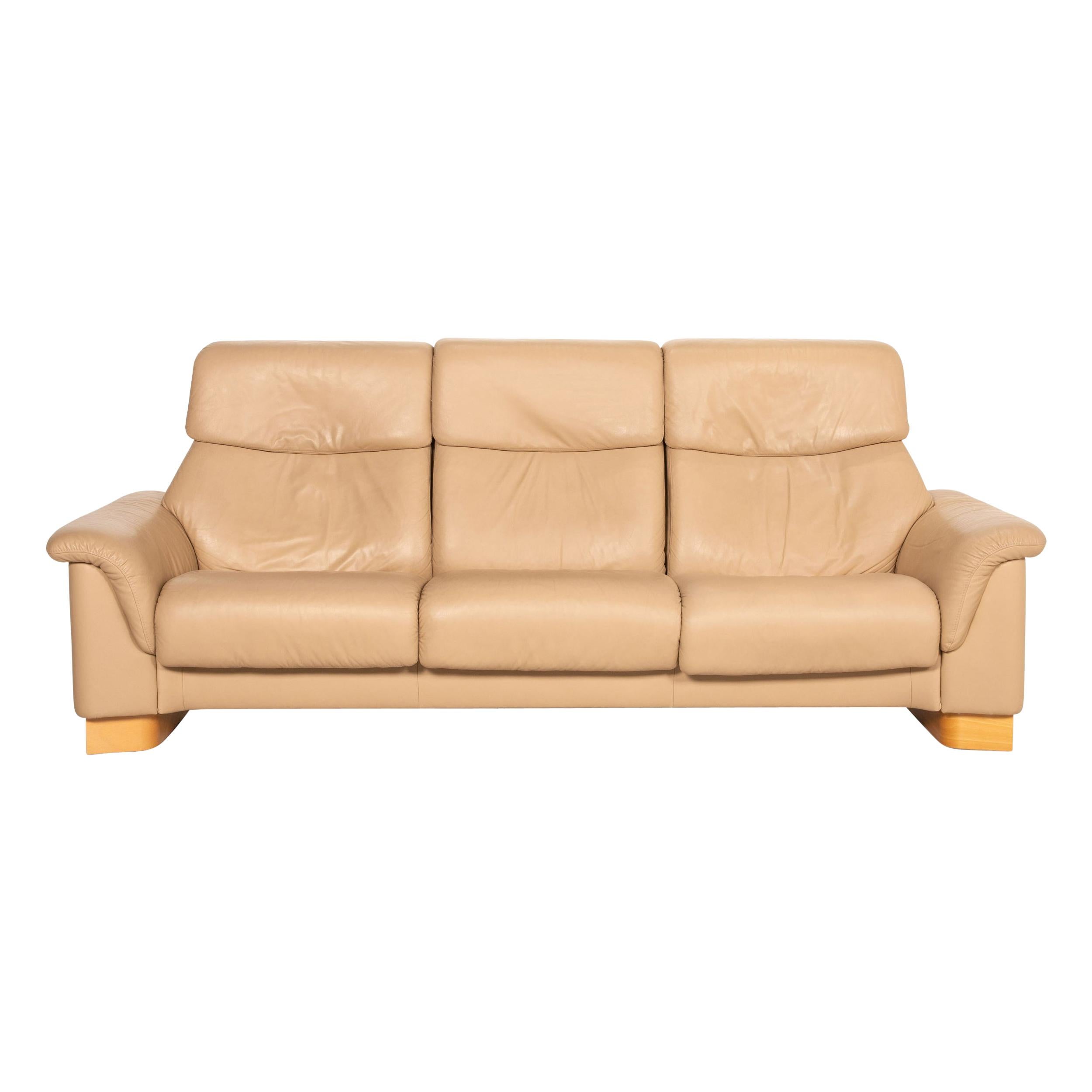 Stressless Paradise Leather Sofa Beige Three Seater