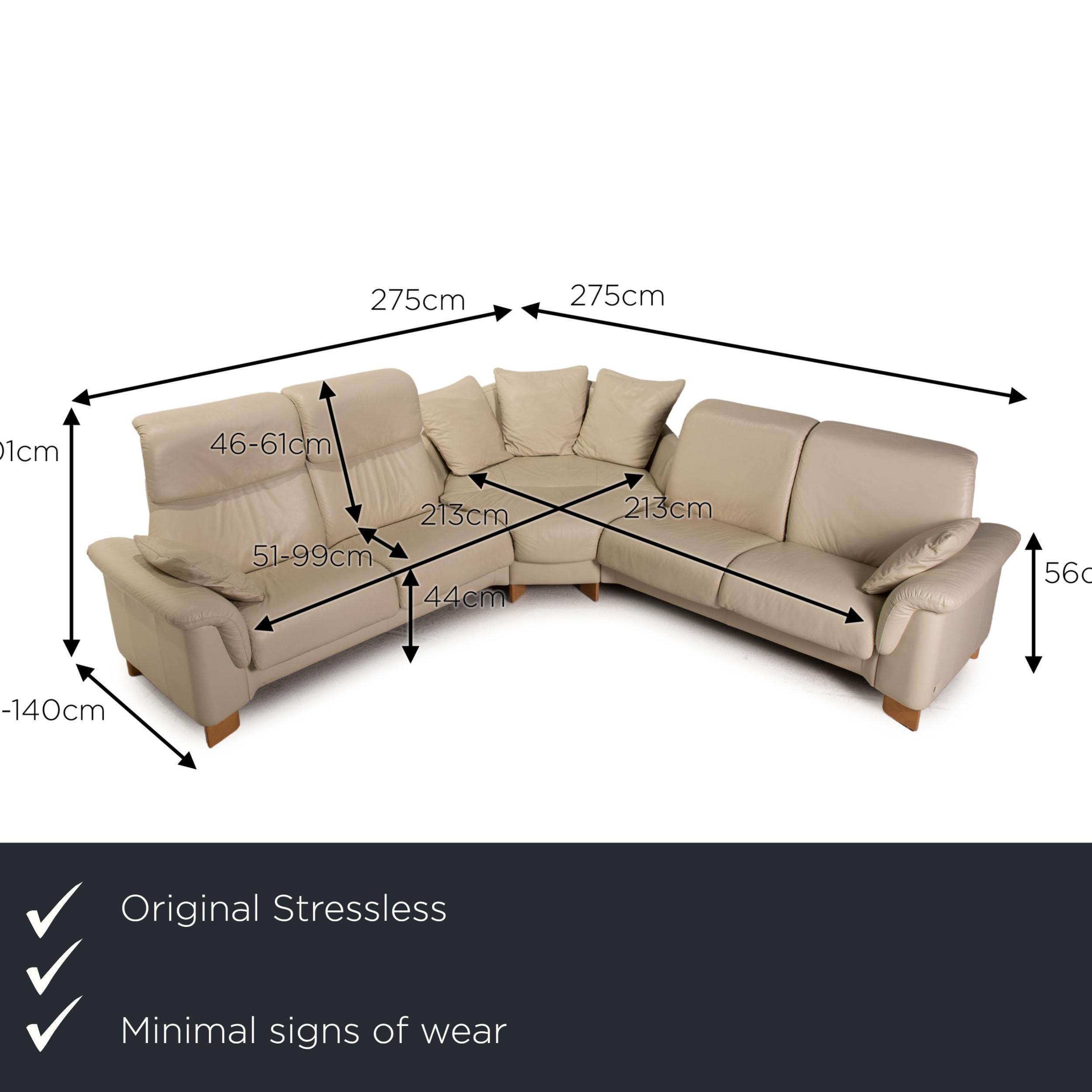 We present to you a Stressless Paradise Leather Sofa Cream Corner Sofa Couch.
 SKU: #16922-c3
 

 Product measurements in centimeters:
 

 depth: 79
 width: 275
 height: 85
 seat height: 44
 rest height: 56
 seat depth: 51
 seat width: