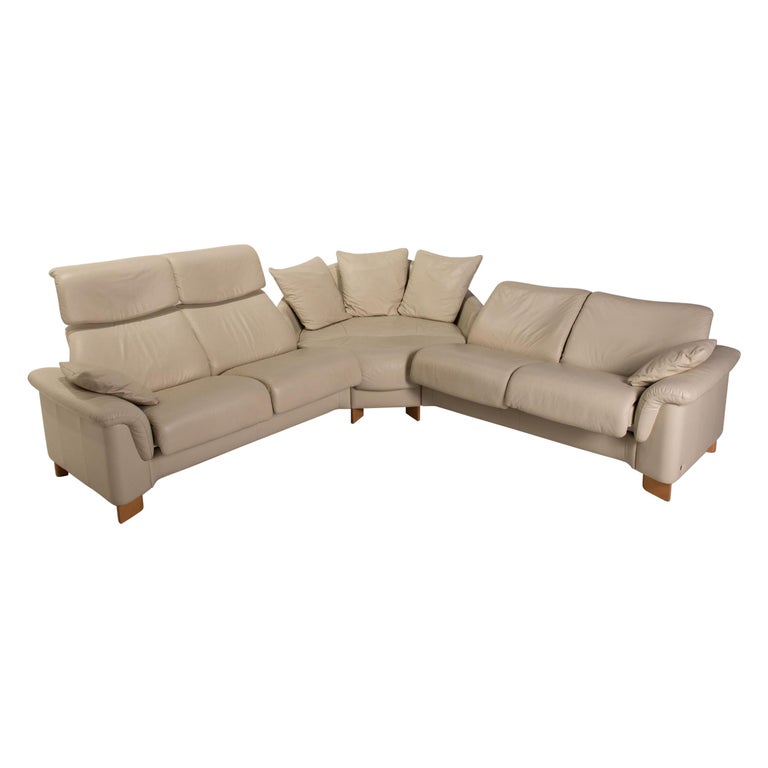 Stressless Paradise Leather Sofa Cream Corner Sofa Couch For Sale at