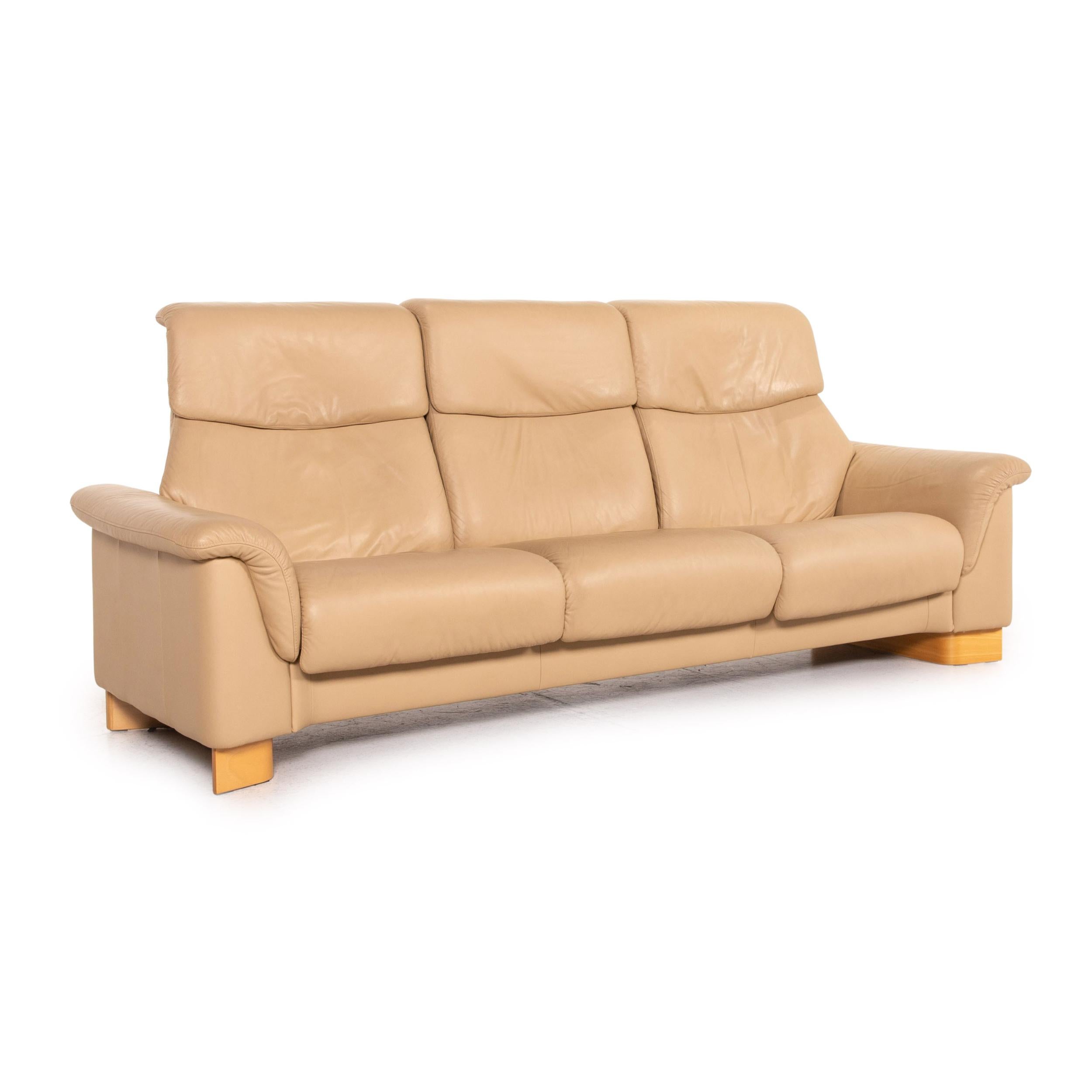 Stressless Paradise Leather Sofa Set Beige 1x Three-Seater 1x Stool 7