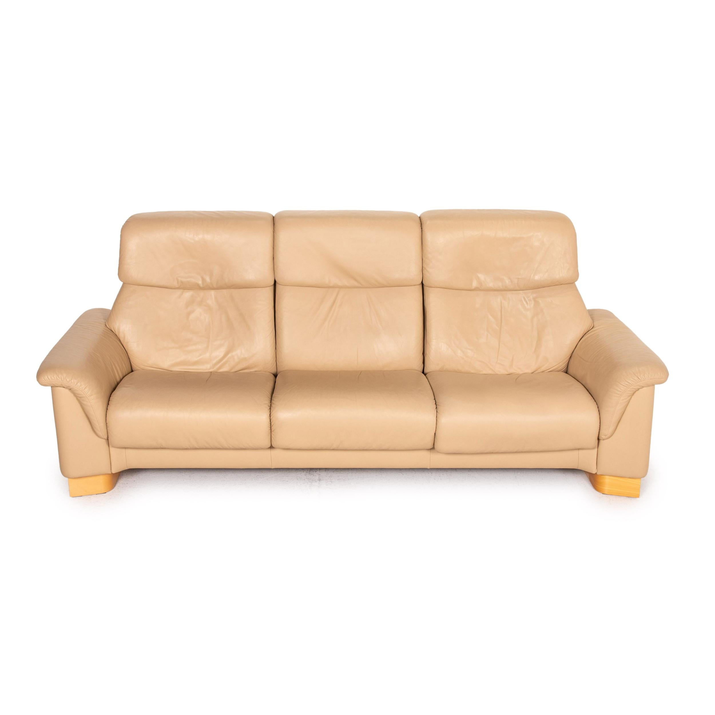 Stressless Paradise Leather Sofa Set Beige 1x Three-Seater 1x Stool 9