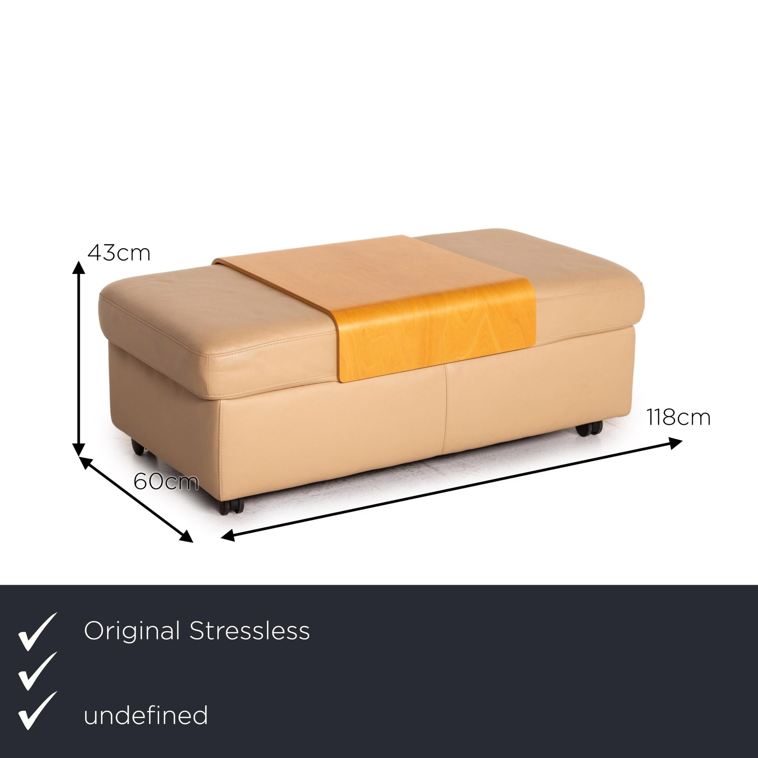 Modern Stressless Paradise Leather Sofa Set Beige 1x Three-Seater 1x Stool