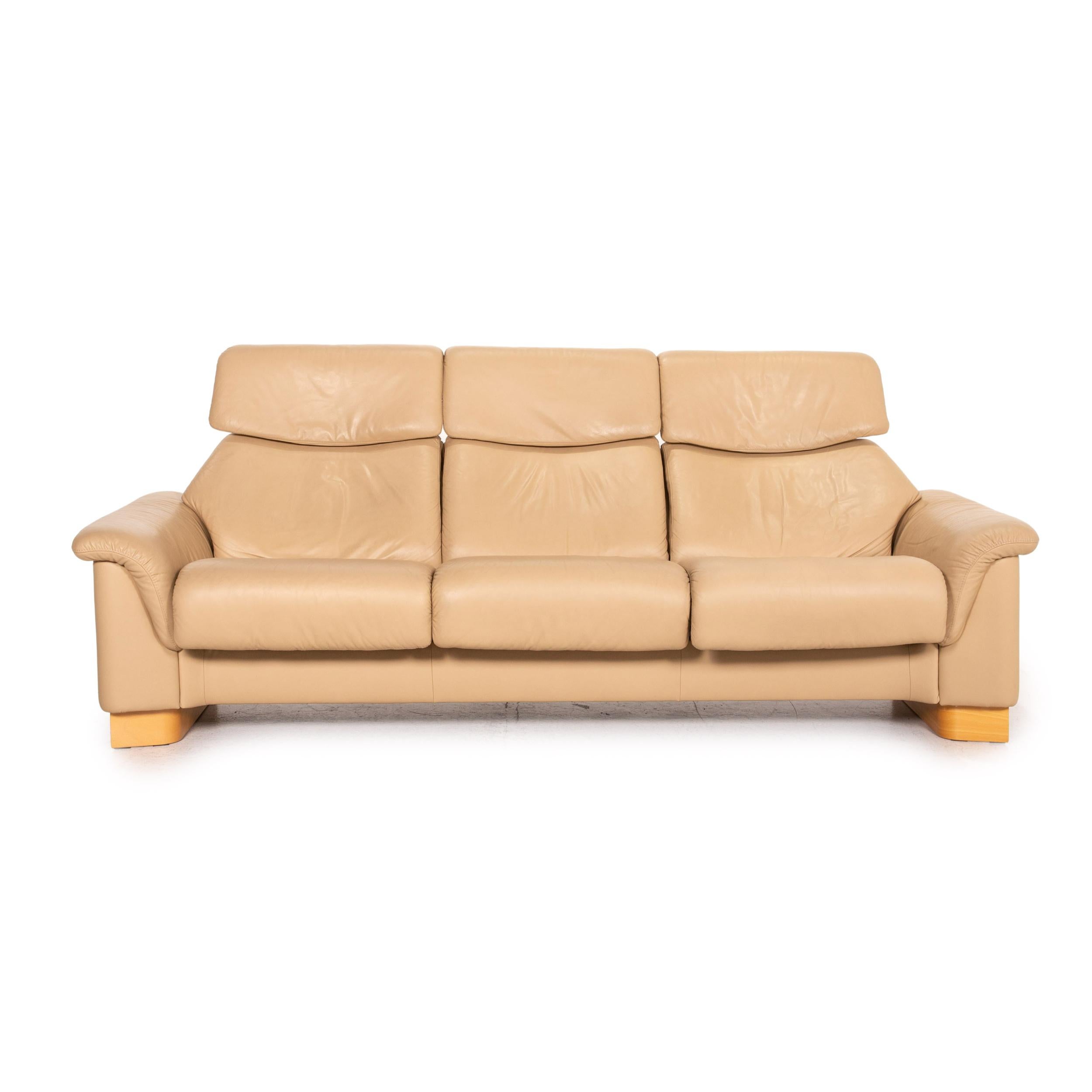 Norwegian Stressless Paradise Leather Sofa Set Beige 1x Three-Seater 1x Stool