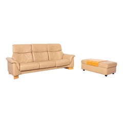 Stressless Paradise Leather Sofa Set Beige 1x Three-Seater 1x Stool