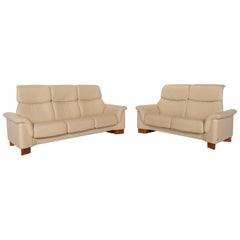 Stressless Paradise Leather Sofa Set Cream Three-Seater Two-Seater Relaxation