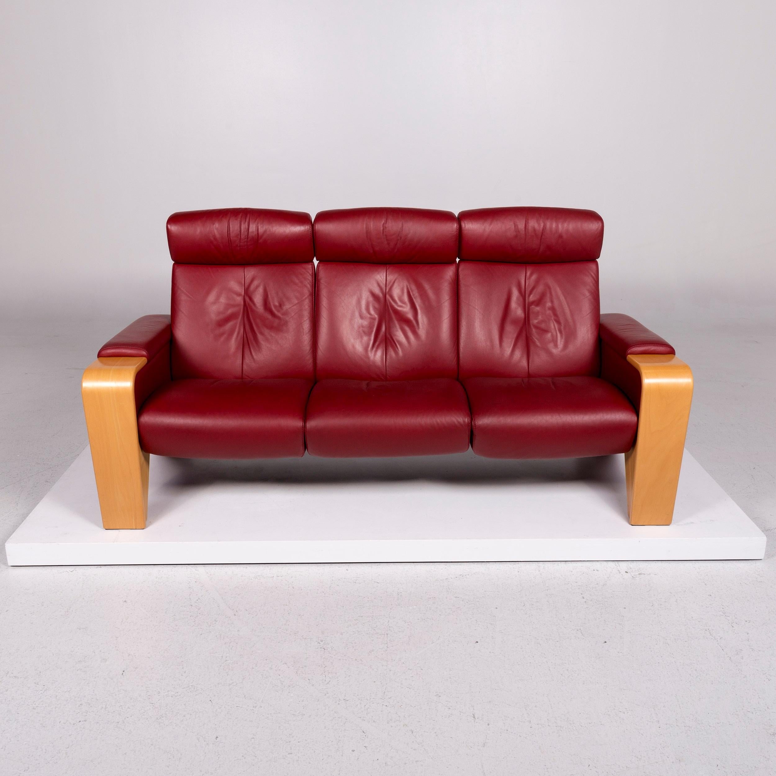 Norwegian Stressless Pegasus Leather Sofa Red Three-Seat Function Couch