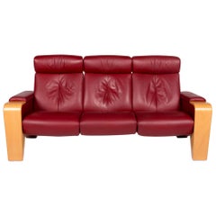 Stressless Pegasus Leather Sofa Red Three-Seat Function Couch