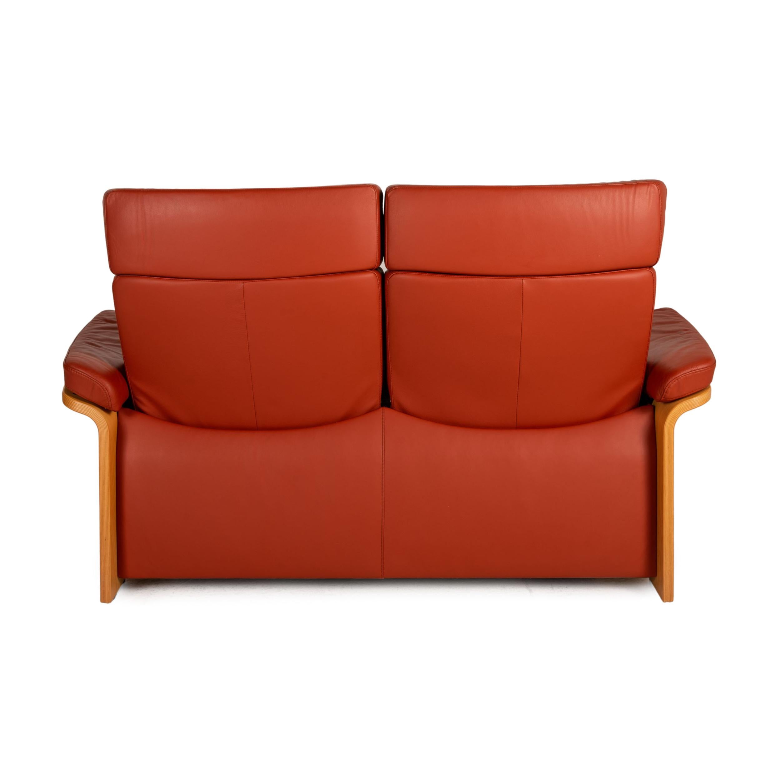 Stressless Pegasus Leather Sofa Red Two Seater Couch In Good Condition In Cologne, DE