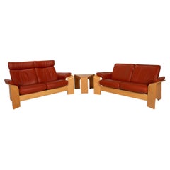 Stressless Pegasus Leather Sofa Set Red 2x Two-Seater 1x Side Table
