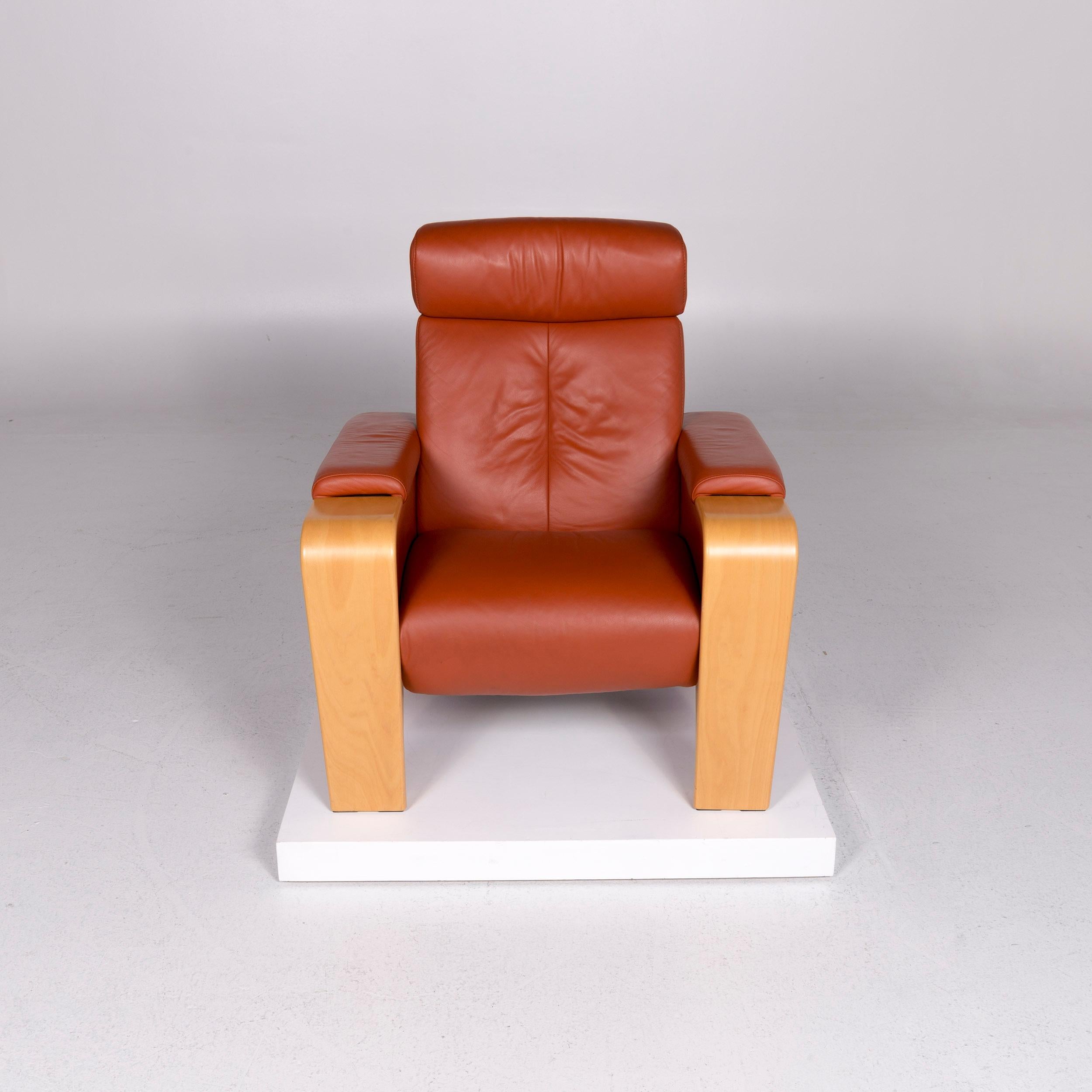 Stressless Pegasus Fauteuil Cuir Terracotta Marron Terracotta Incl. Tabouret en vente 3