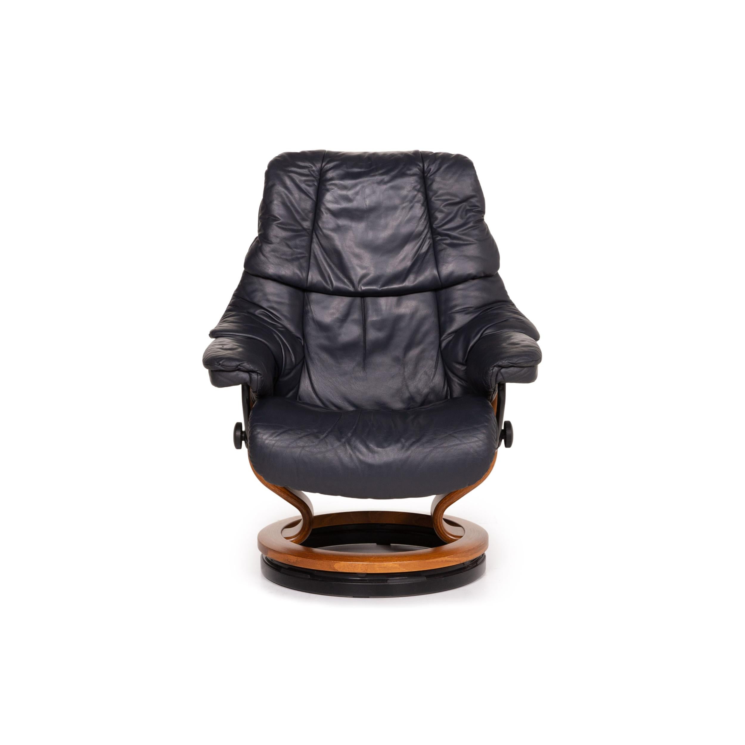 Stressless Reno Leather Armchair Incl. Stool Dark Blue Blue Relaxation Function 4