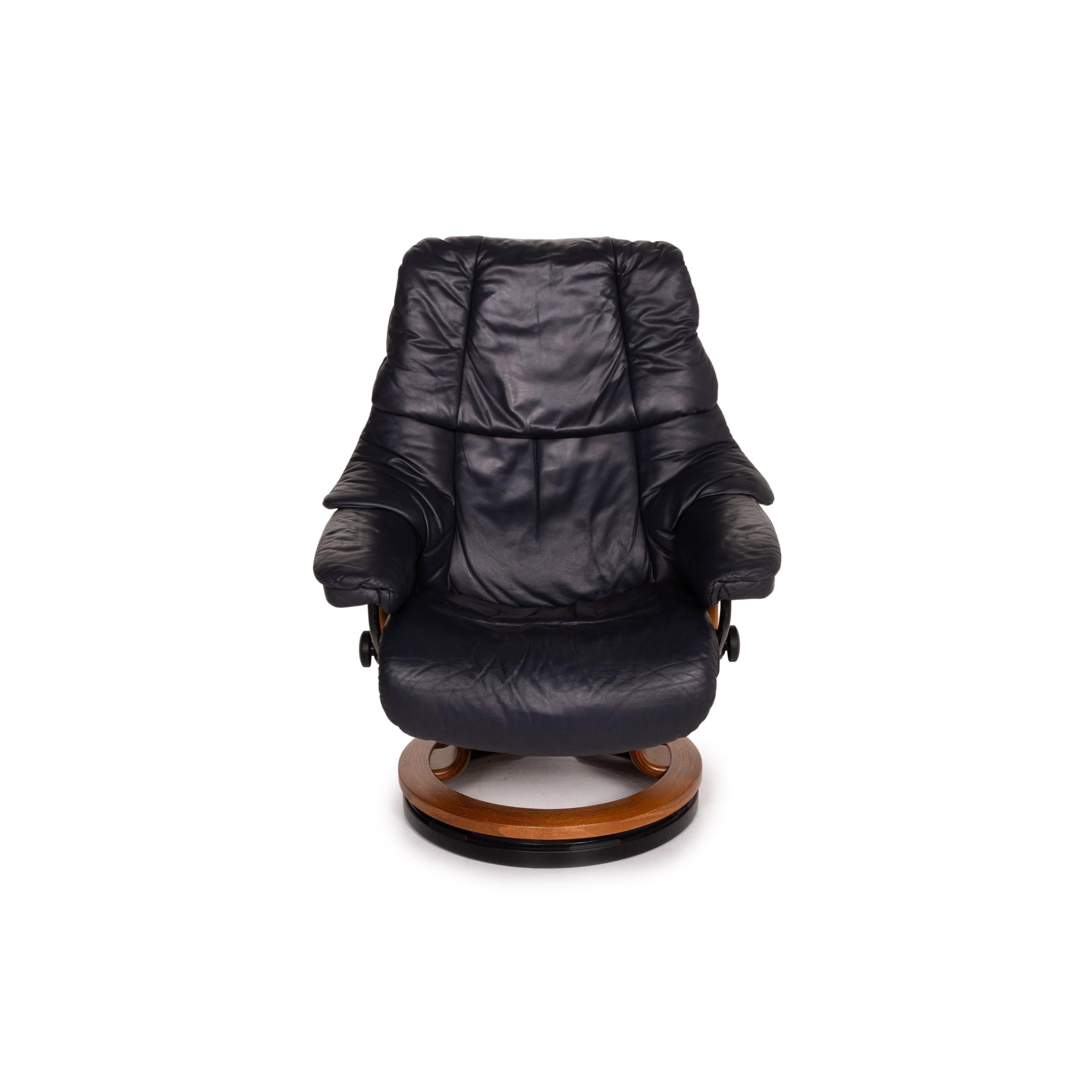 Stressless Reno Leather Armchair Incl. Stool Dark Blue Blue Relaxation Function 5