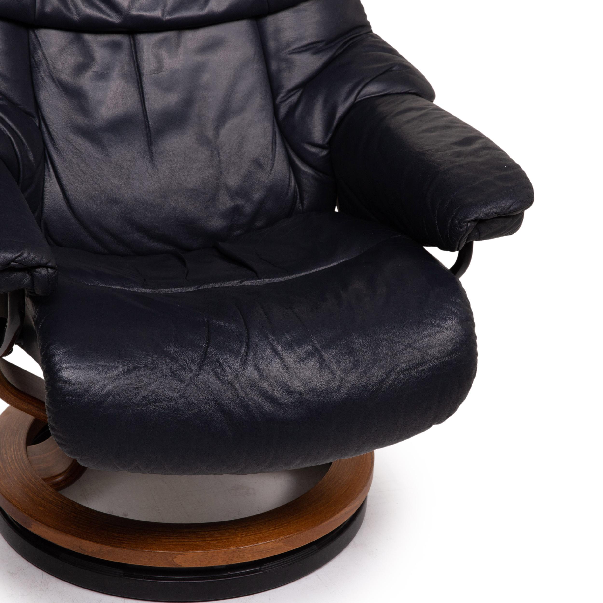 Norwegian Stressless Reno Leather Armchair Incl. Stool Dark Blue Blue Relaxation Function
