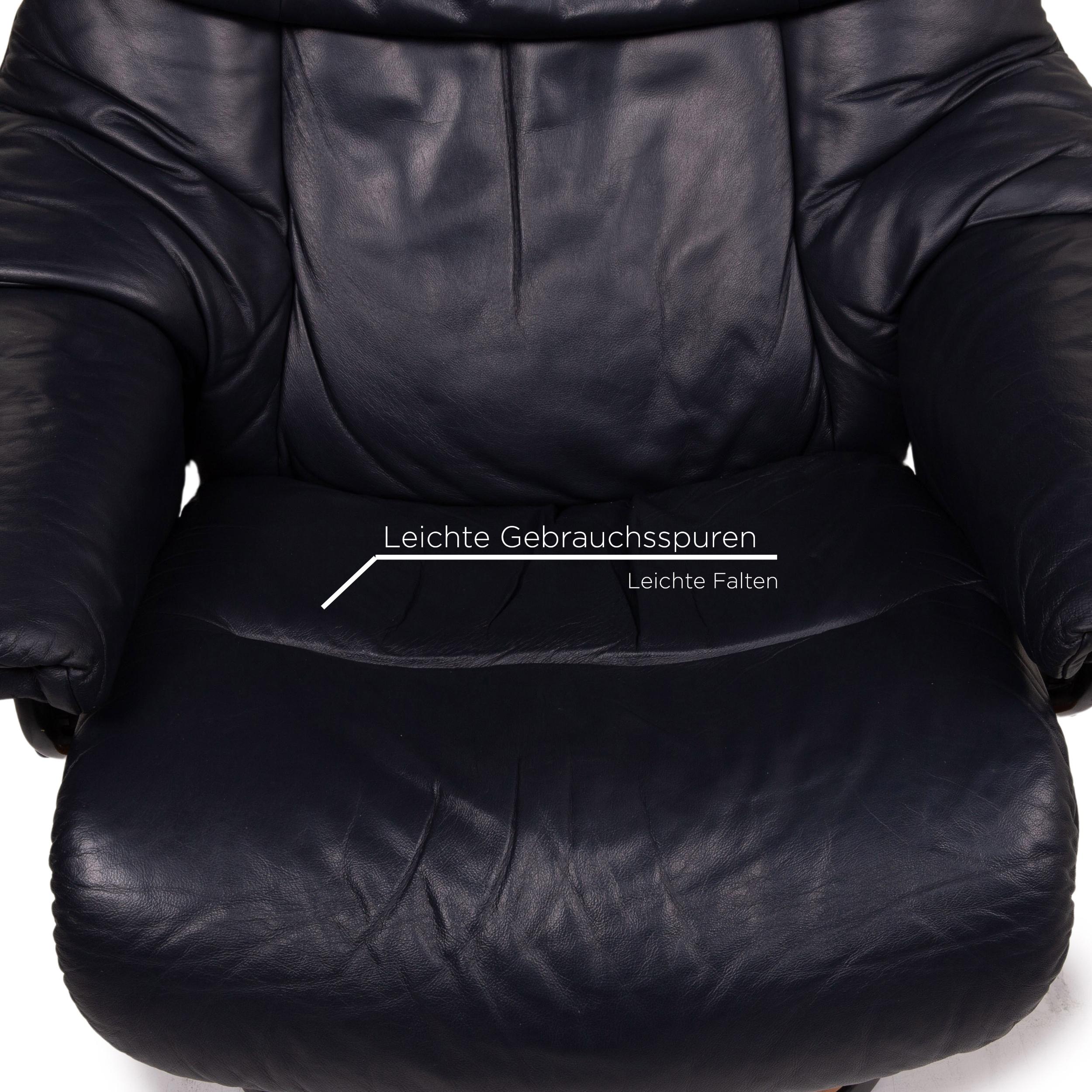 Contemporary Stressless Reno Leather Armchair Incl. Stool Dark Blue Blue Relaxation Function