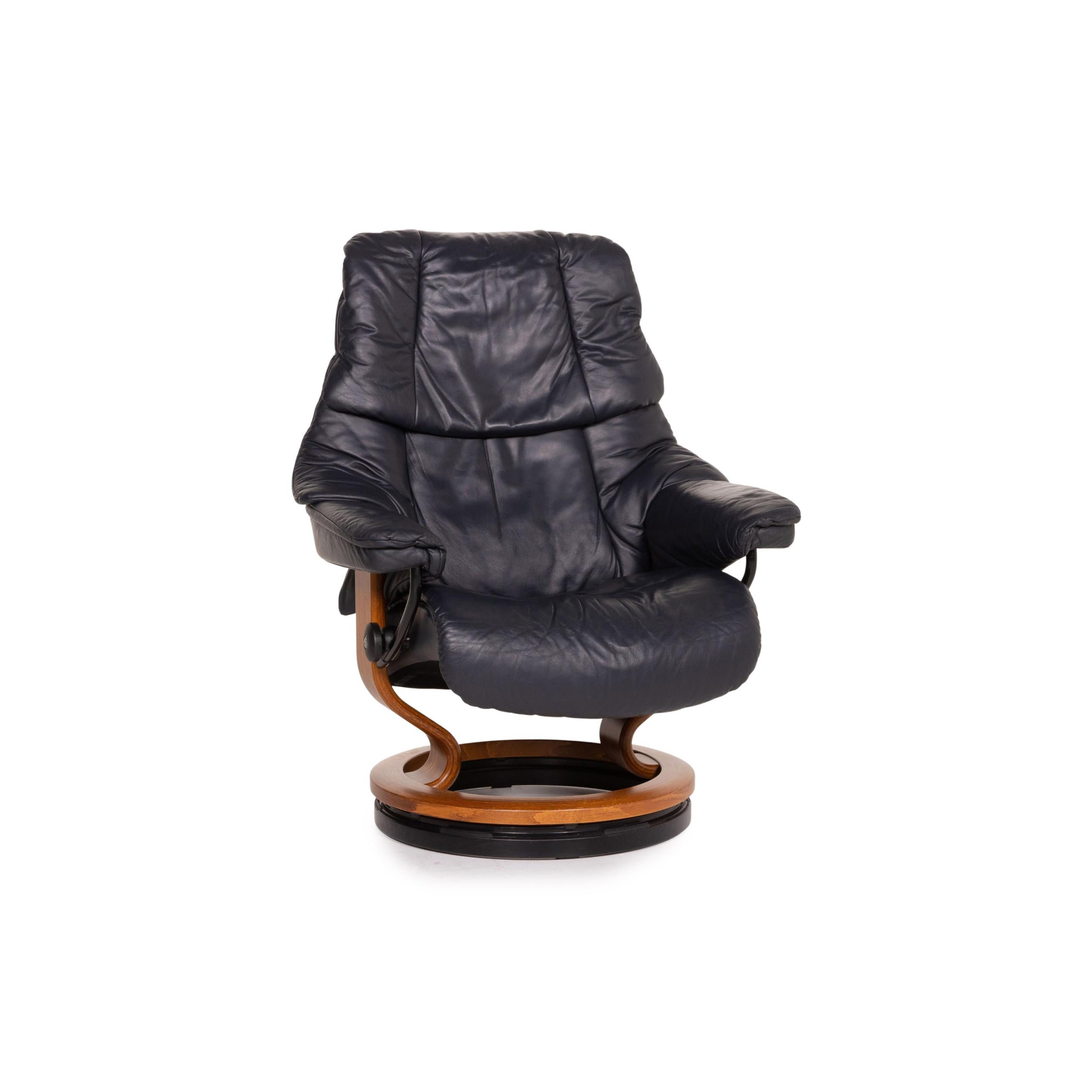 Stressless Reno Leather Armchair Incl. Stool Dark Blue Blue Relaxation Function 3
