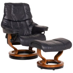 Stressless Reno Leather Armchair Incl. Stool Dark Blue Blue Relaxation Function