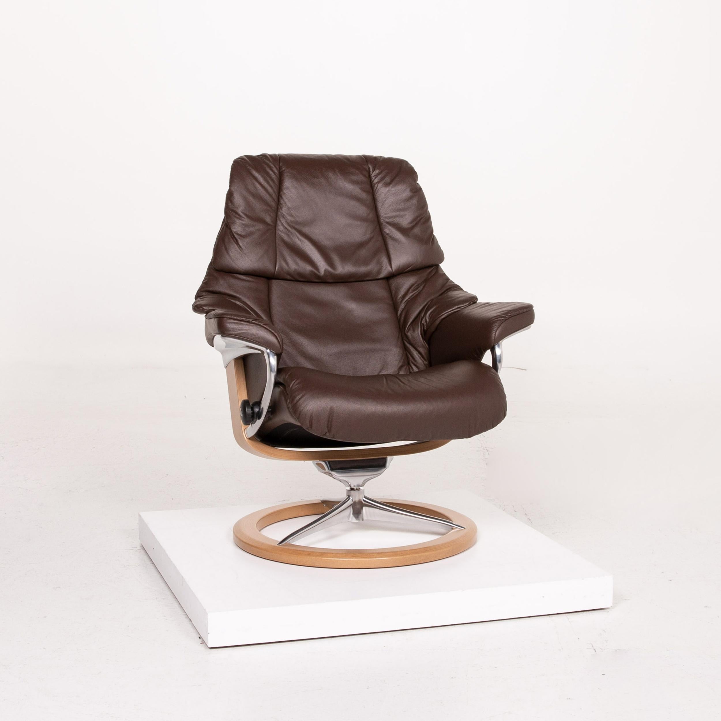 Stressless Reno Leather Armchair Incl. Stool Dark Brown Brown Relaxation 4