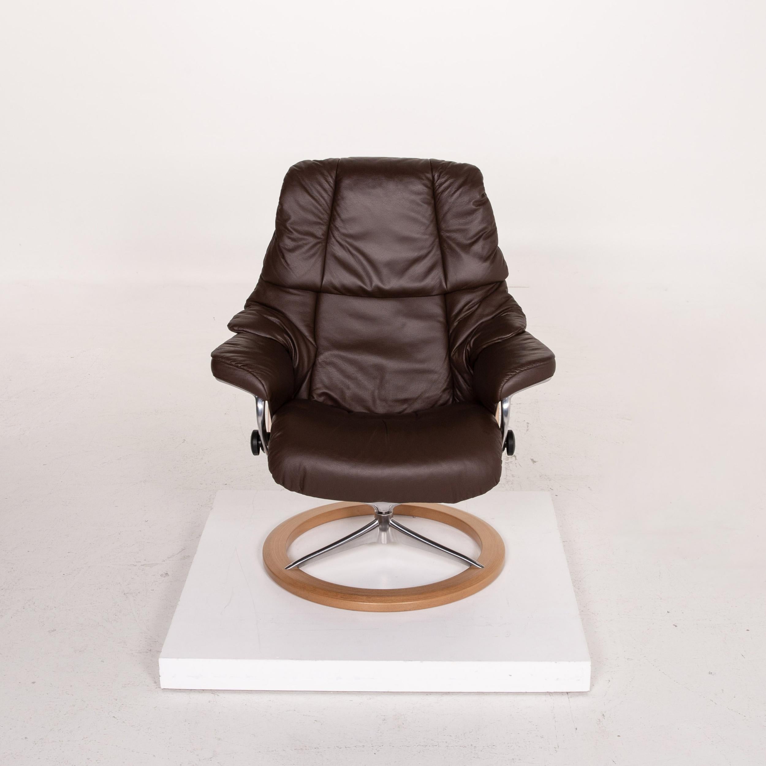 Stressless Reno Leather Armchair Incl. Stool Dark Brown Brown Relaxation 5