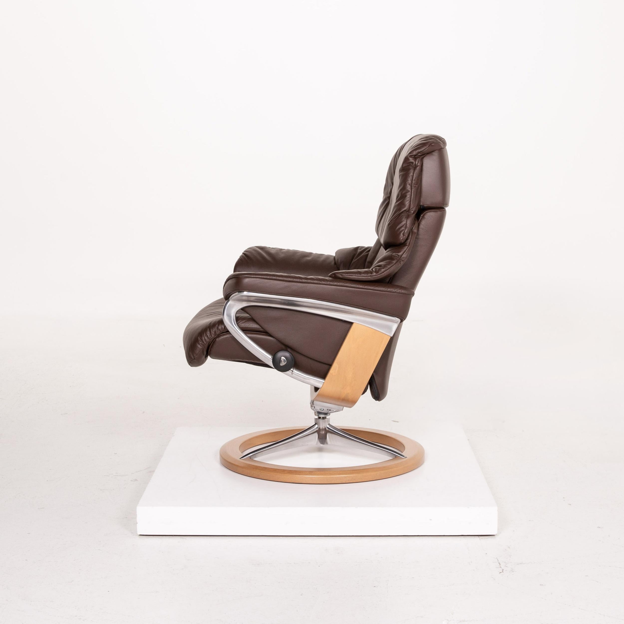 Stressless Reno Leather Armchair Incl. Stool Dark Brown Brown Relaxation 8