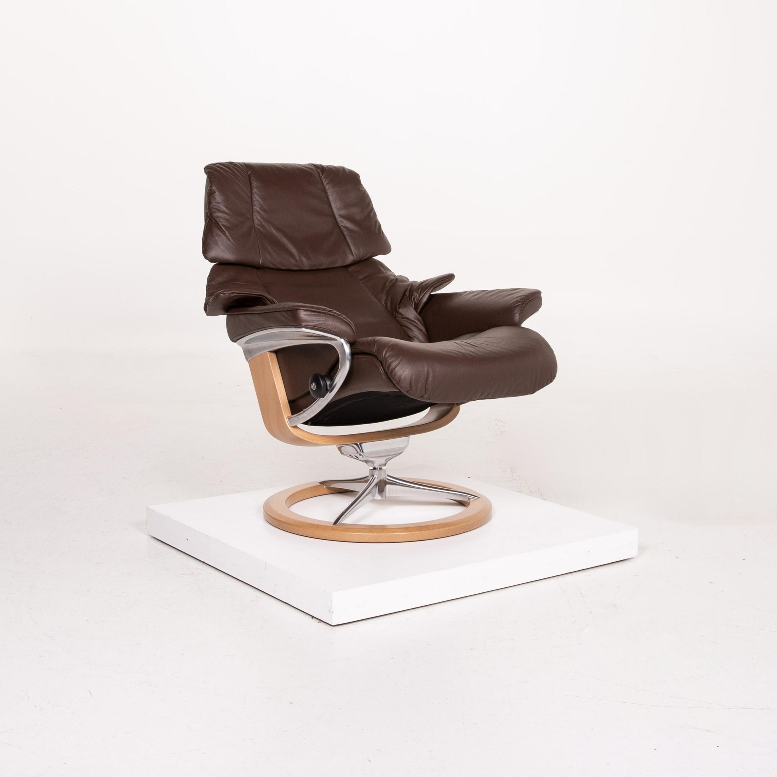 Modern Stressless Reno Leather Armchair Incl. Stool Dark Brown Brown Relaxation
