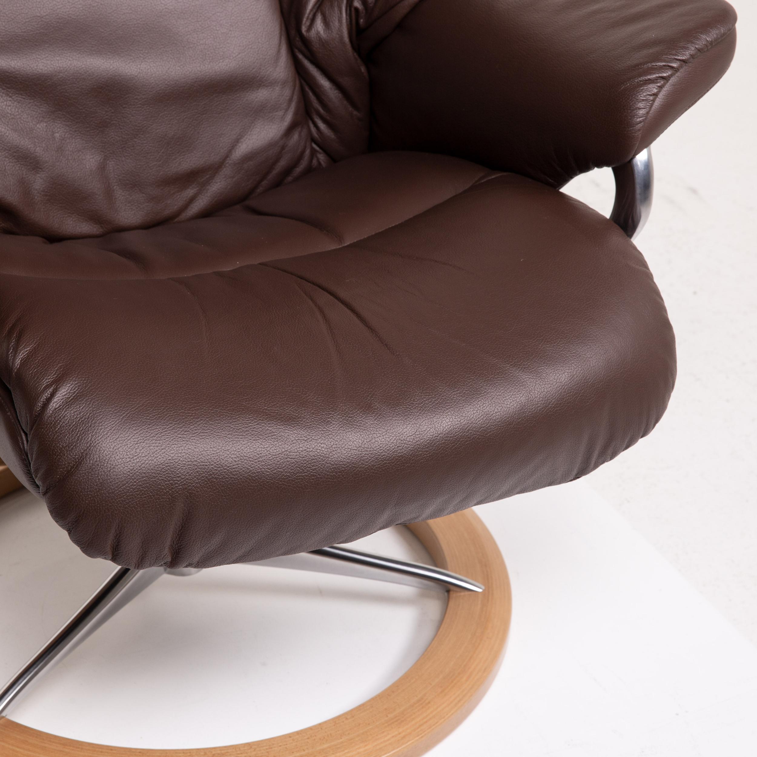 Norwegian Stressless Reno Leather Armchair Incl. Stool Dark Brown Brown Relaxation