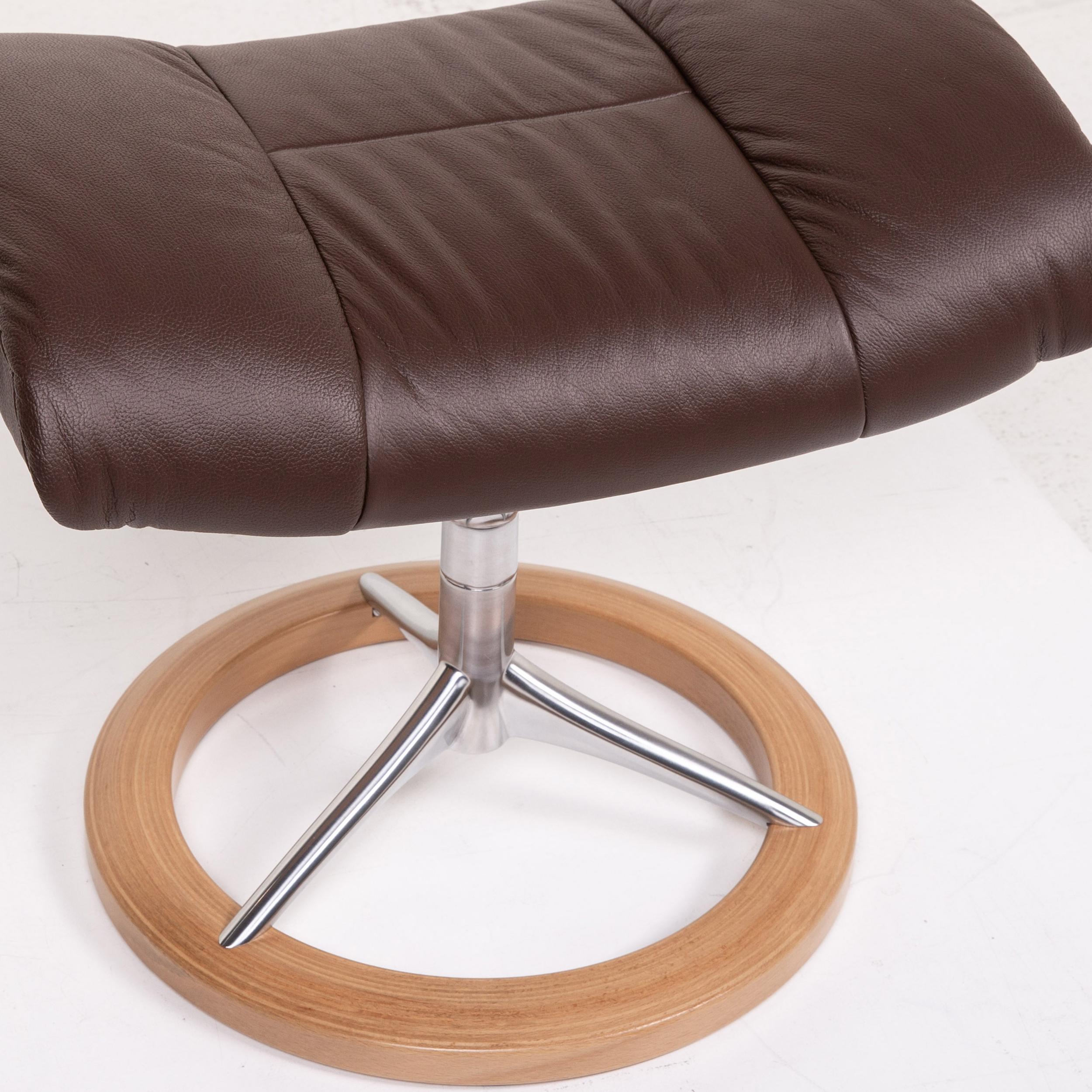 Stressless Reno Leather Armchair Incl. Stool Dark Brown Brown Relaxation In Good Condition In Cologne, DE