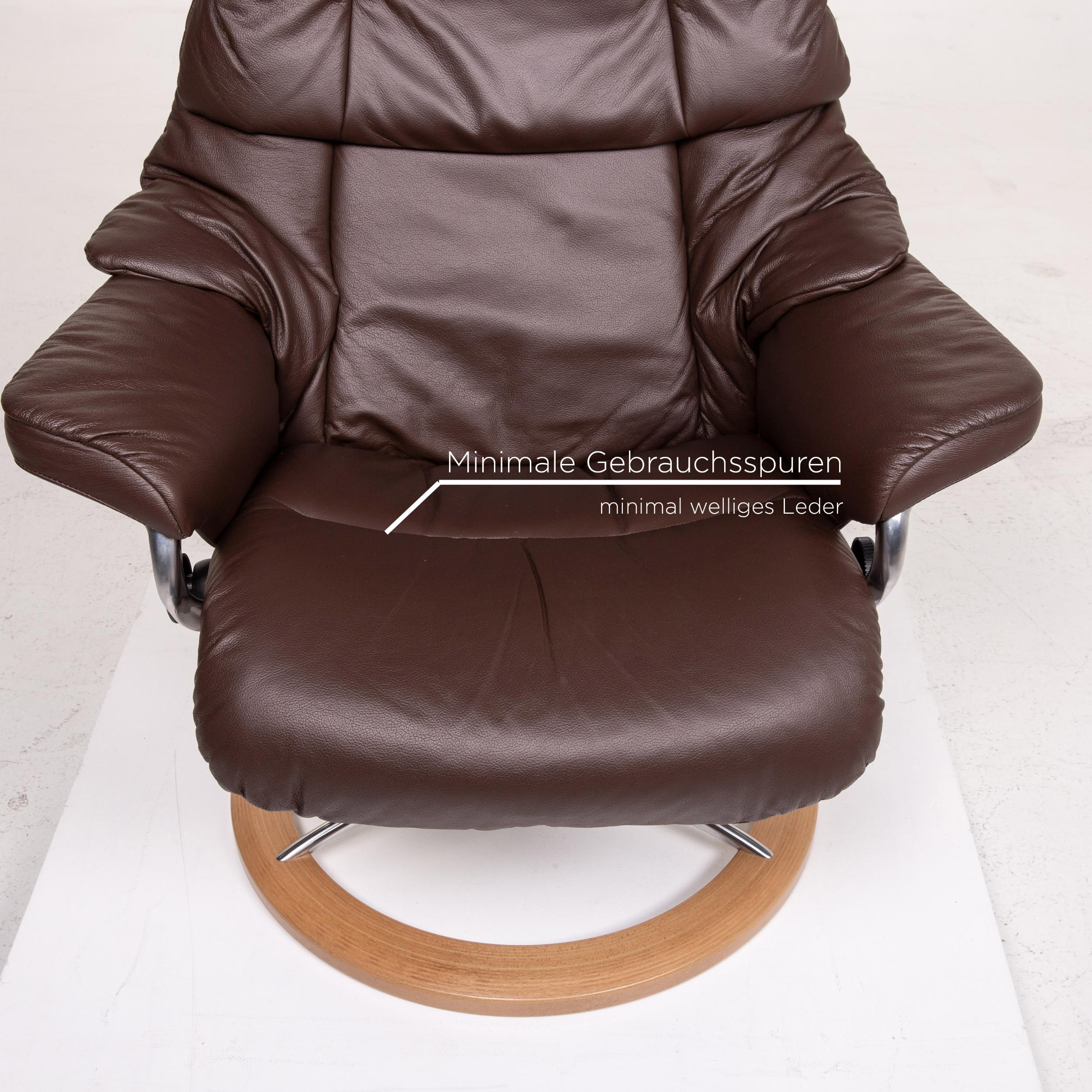 Contemporary Stressless Reno Leather Armchair Incl. Stool Dark Brown Brown Relaxation