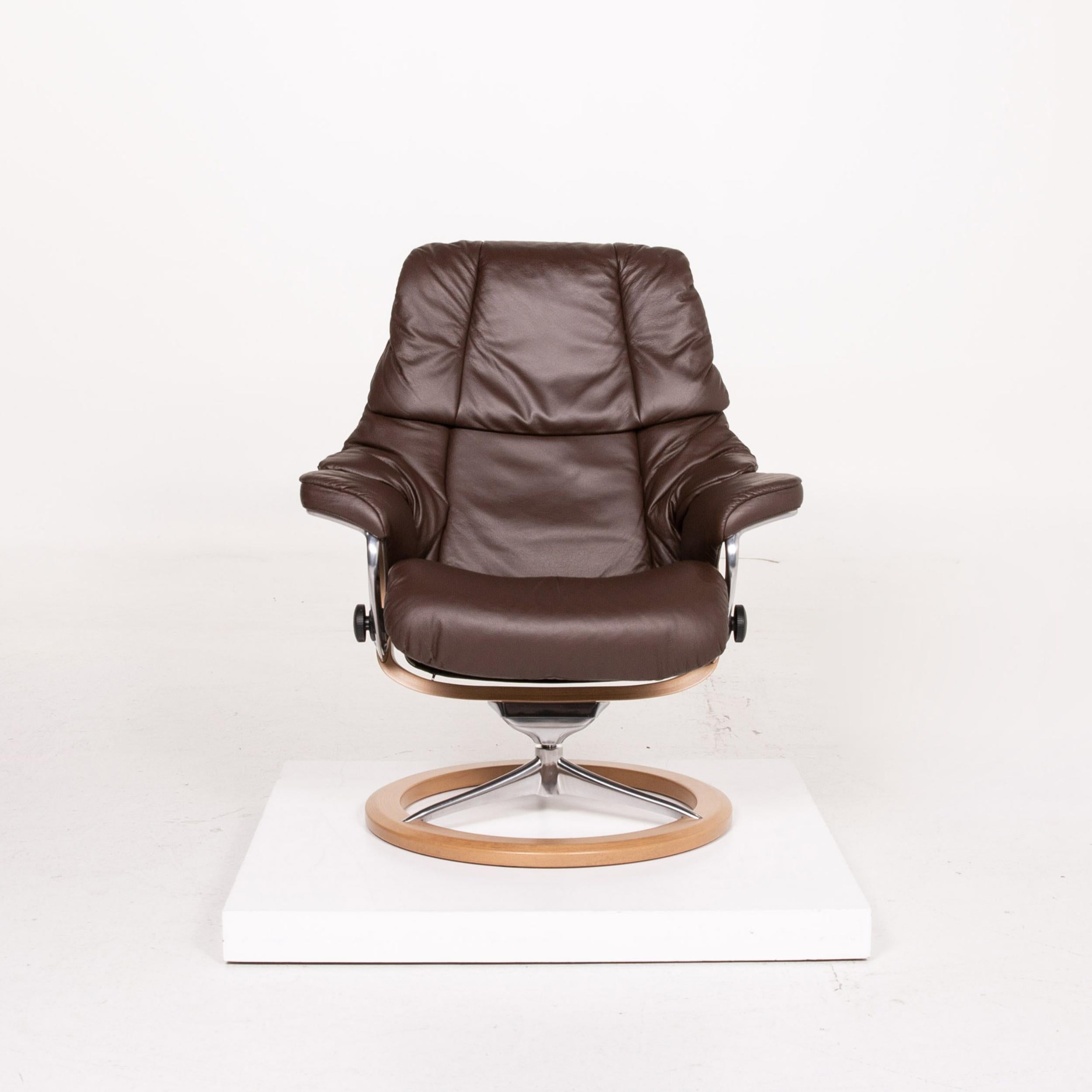 Stressless Reno Leather Armchair Incl. Stool Dark Brown Brown Relaxation 3