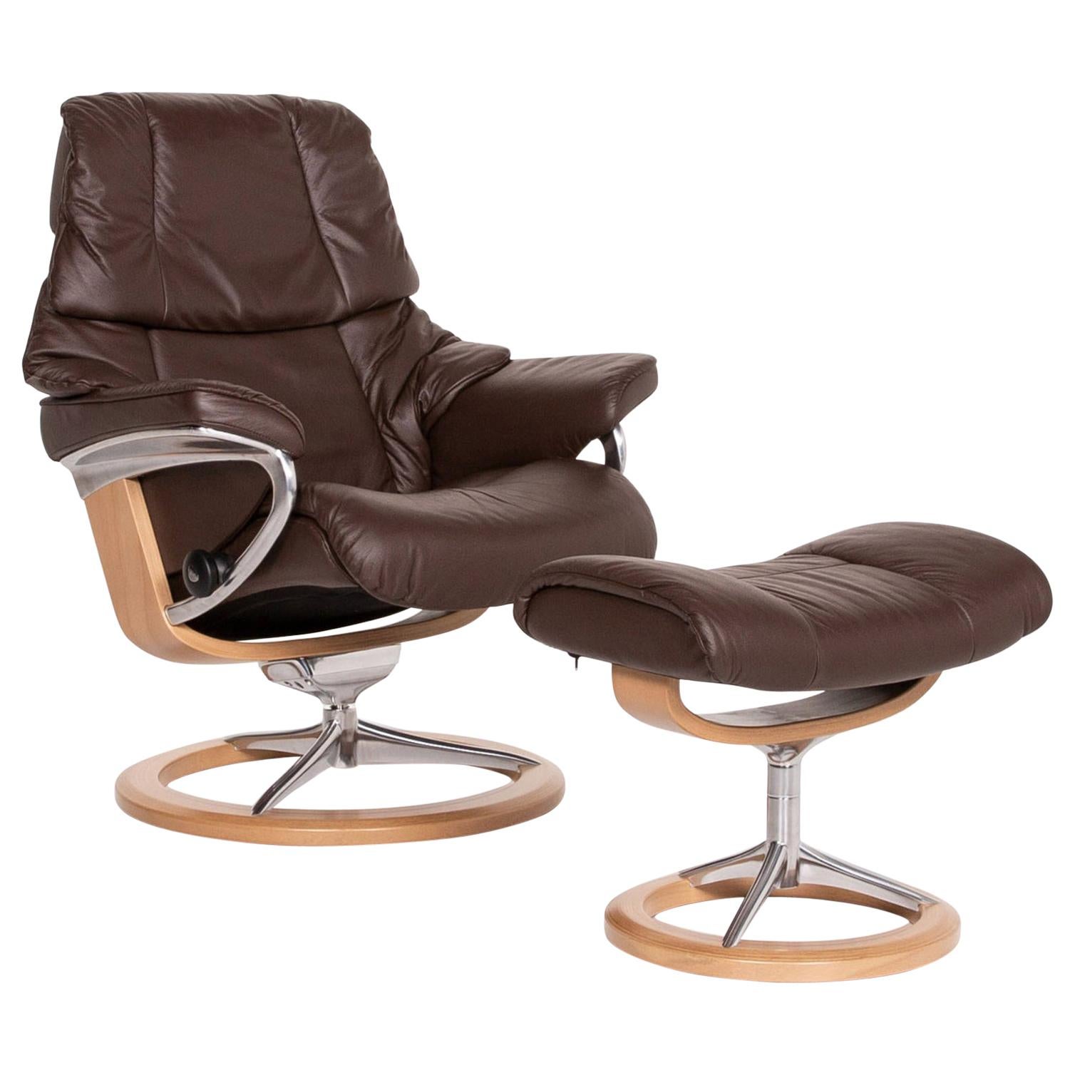 Stressless Reno Leather Armchair Incl. Stool Dark Brown Brown Relaxation