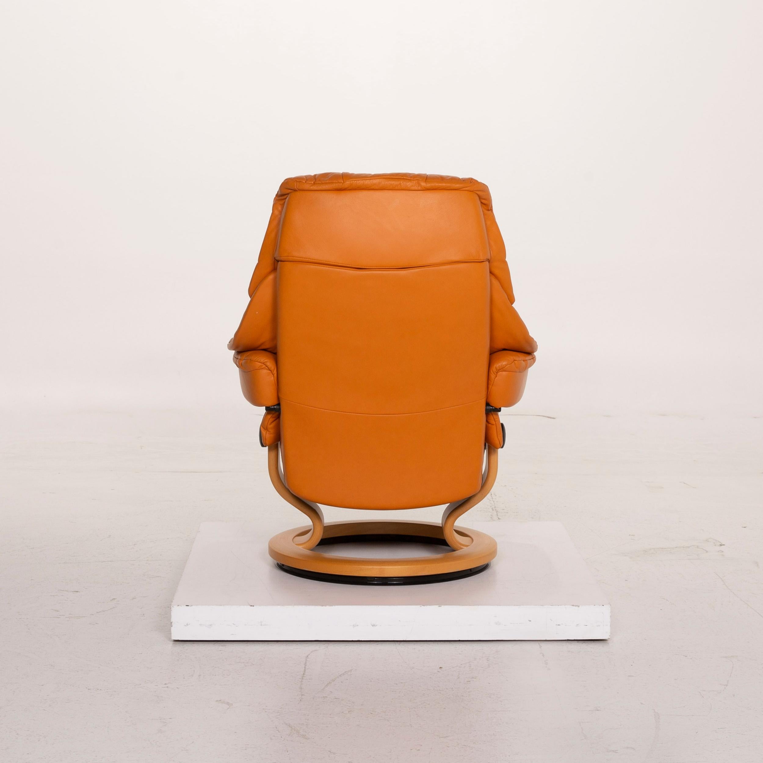 Stressless Reno Leather Armchair Orange Relax Function Incl. Stool 4