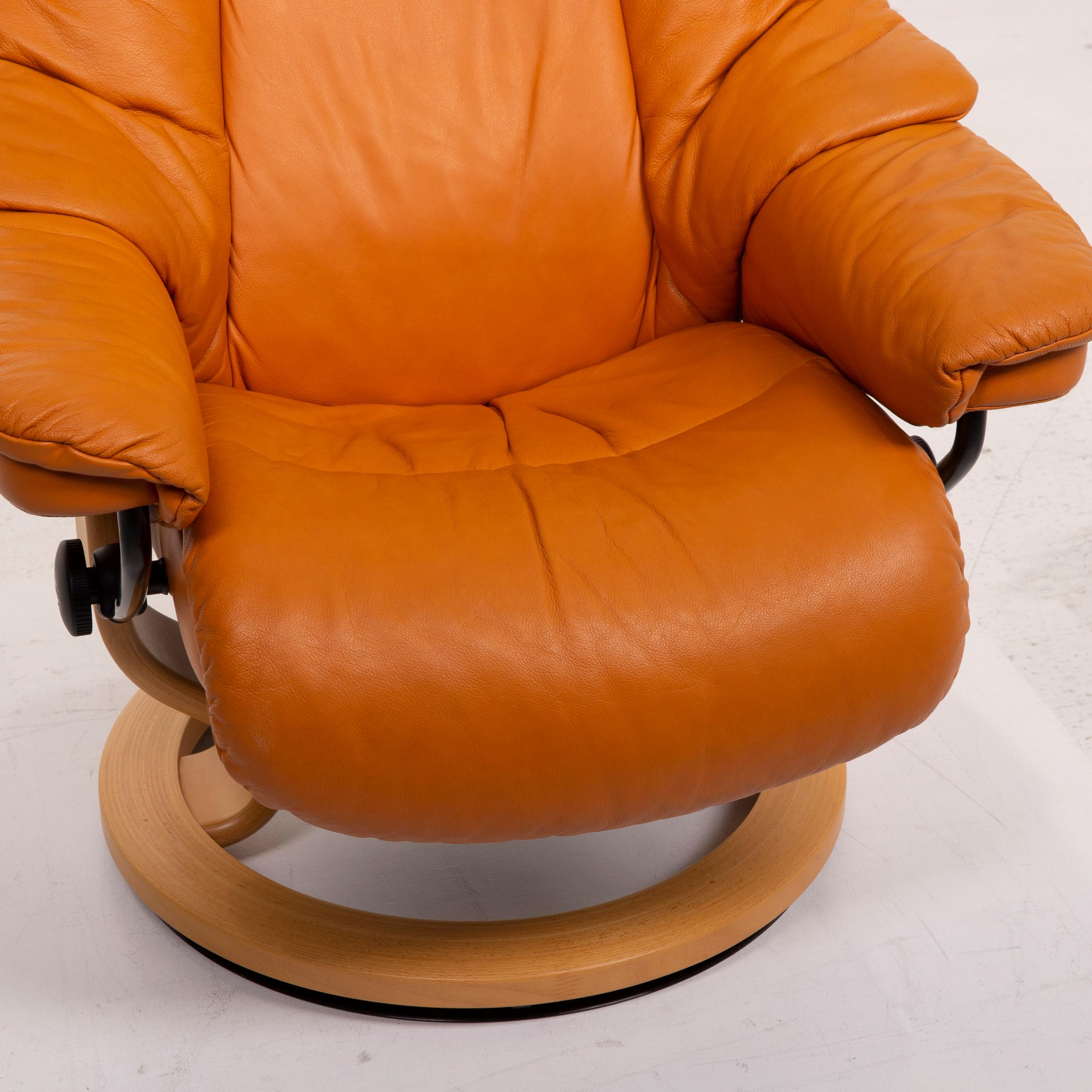 Modern Stressless Reno Leather Armchair Orange Relax Function Incl. Stool