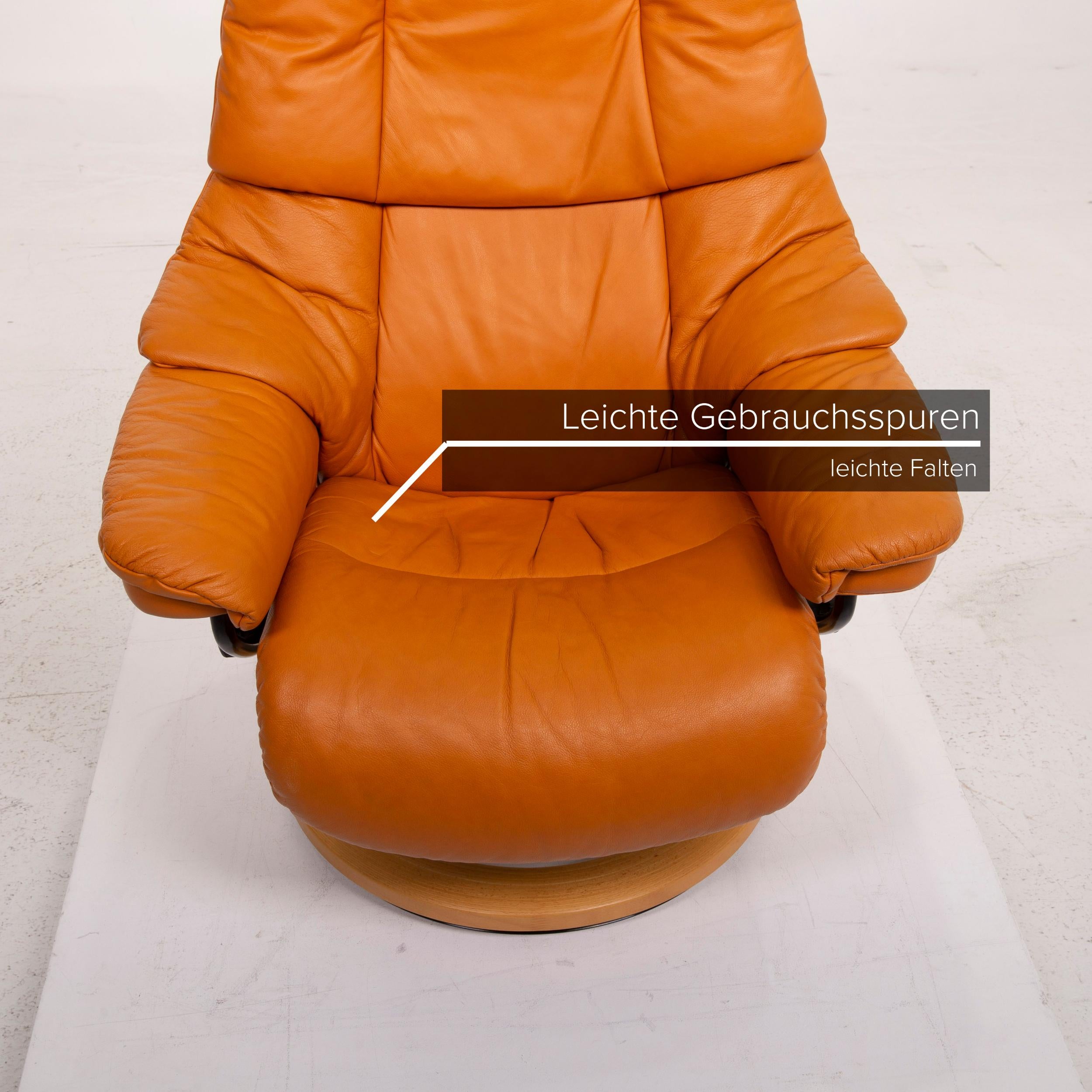 Norwegian Stressless Reno Leather Armchair Orange Relax Function Incl. Stool