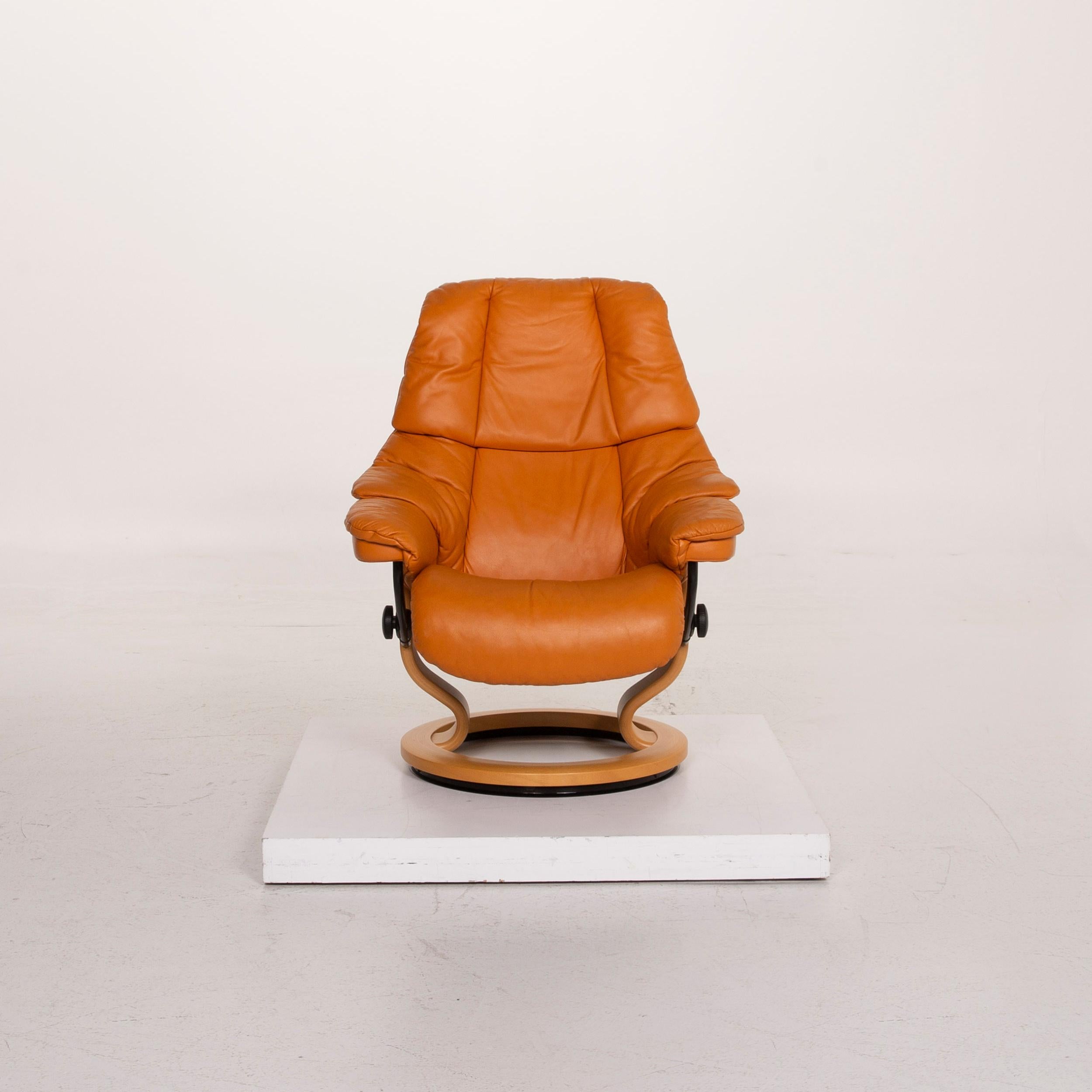 Stressless Reno Leather Armchair Orange Relax Function Incl. Stool 1