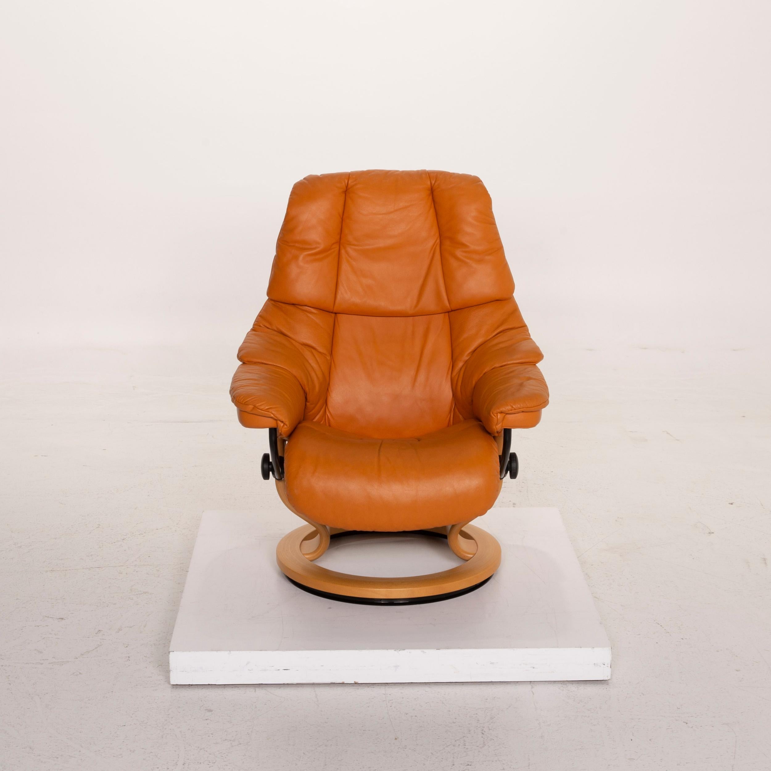 Stressless Reno Leather Armchair Orange Relax Function Incl. Stool 2