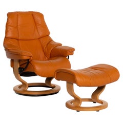 Stressless Reno Leather Armchair Orange Relax Function Incl. Stool
