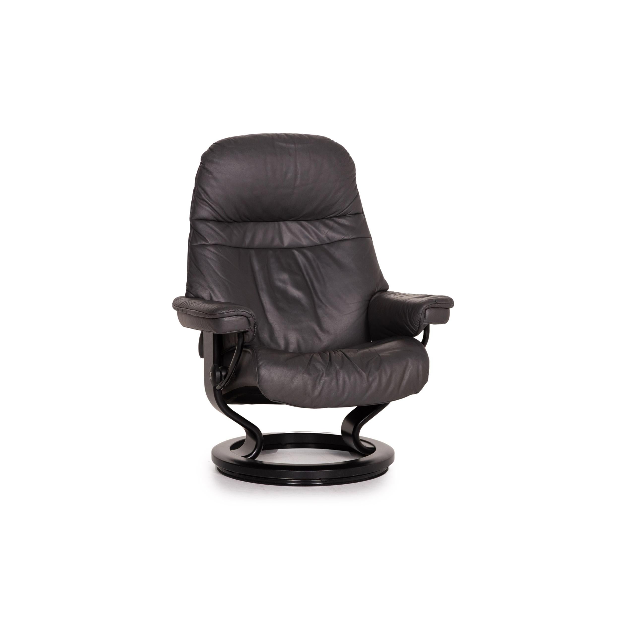 Stressless Sunrise Leather Armchair Incl. Ottoman Gray Size M Relax Function 4