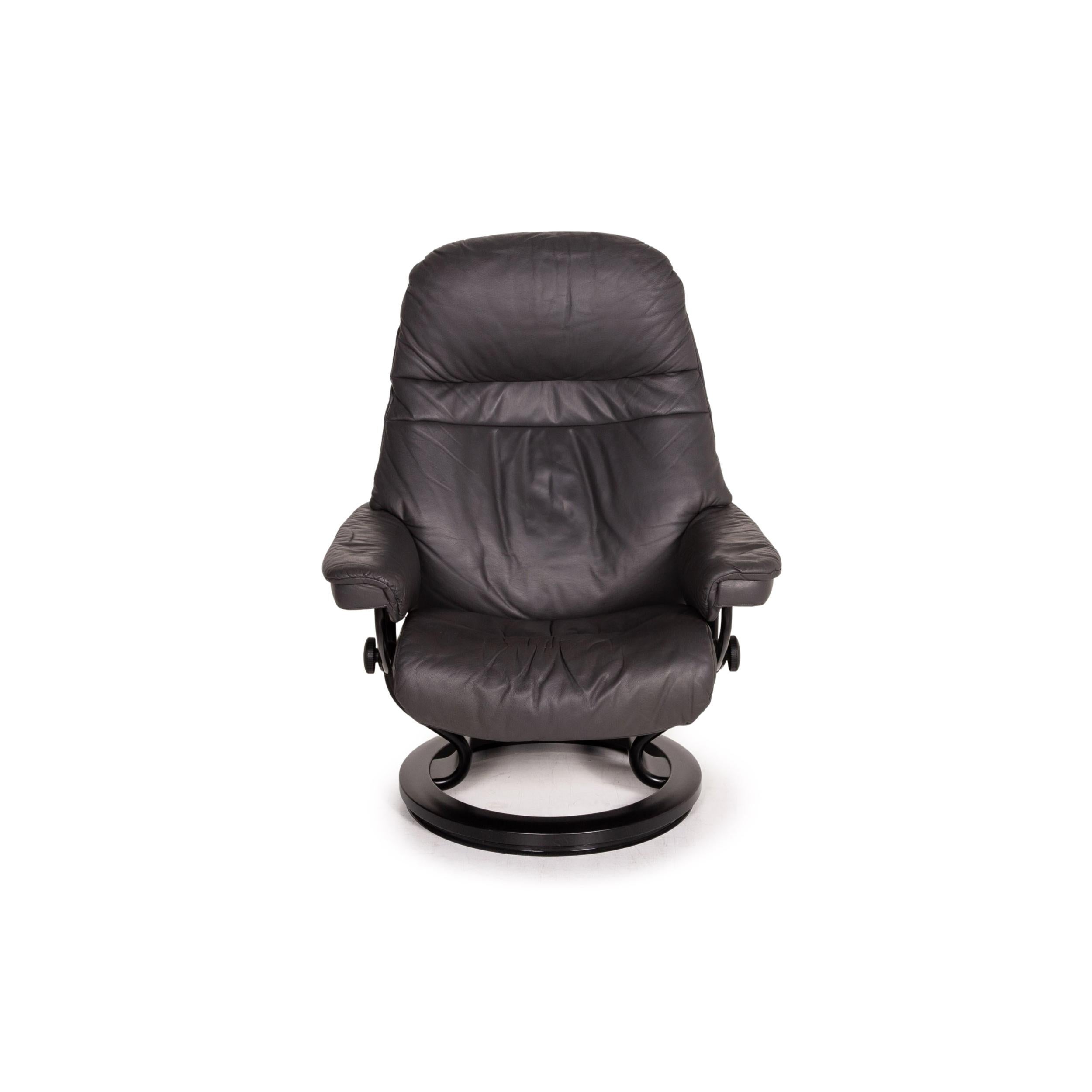 Stressless Sunrise Leather Armchair Incl. Ottoman Gray Size M Relax Function 5