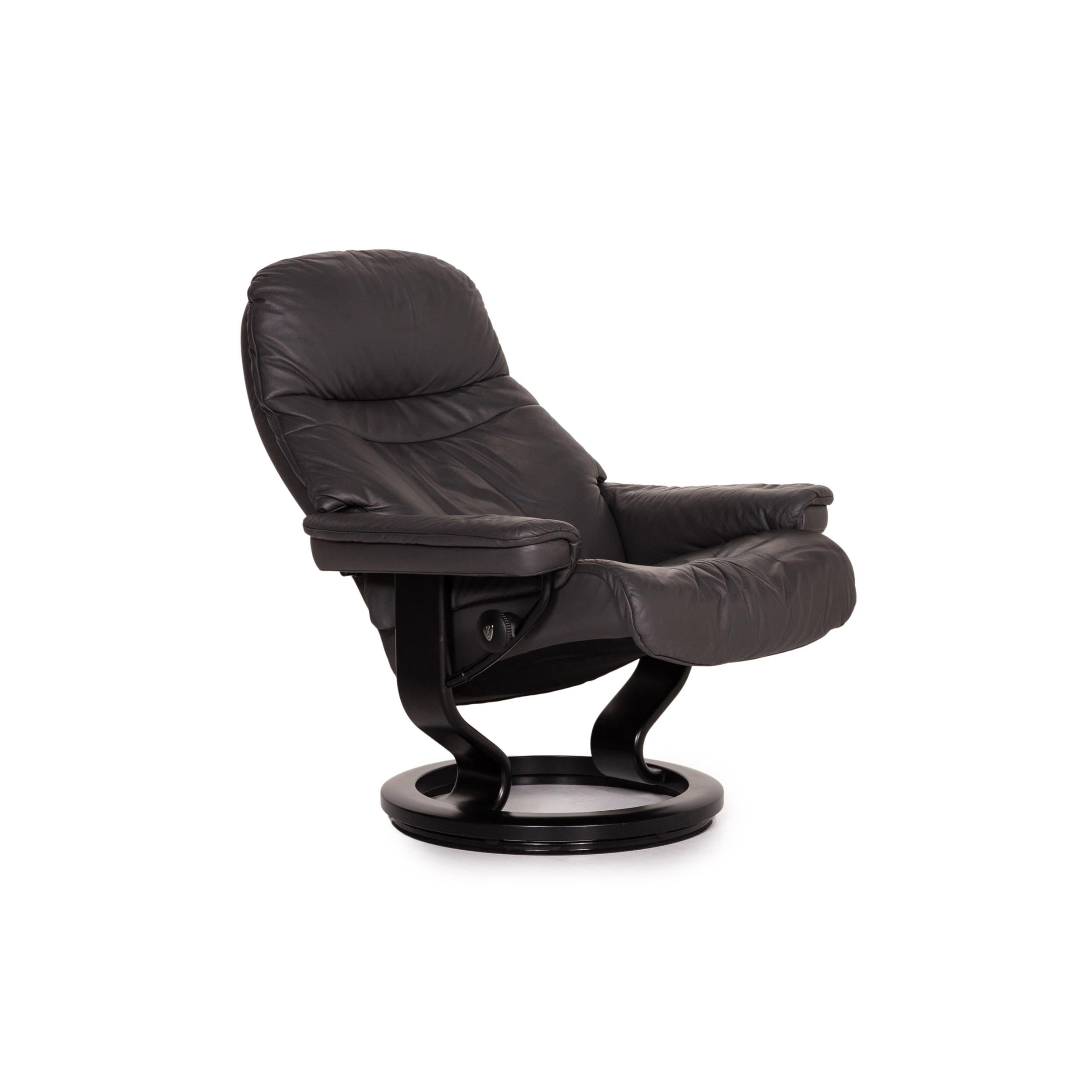 Modern Stressless Sunrise Leather Armchair Incl. Ottoman Gray Size M Relax Function
