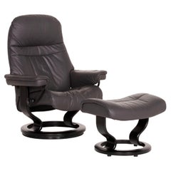 Stressless Sunrise Leather Armchair Incl. Ottoman Gray Size M Relax Function