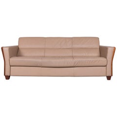Stressless Three-Seat Sofa Beige Leather Couch with Function