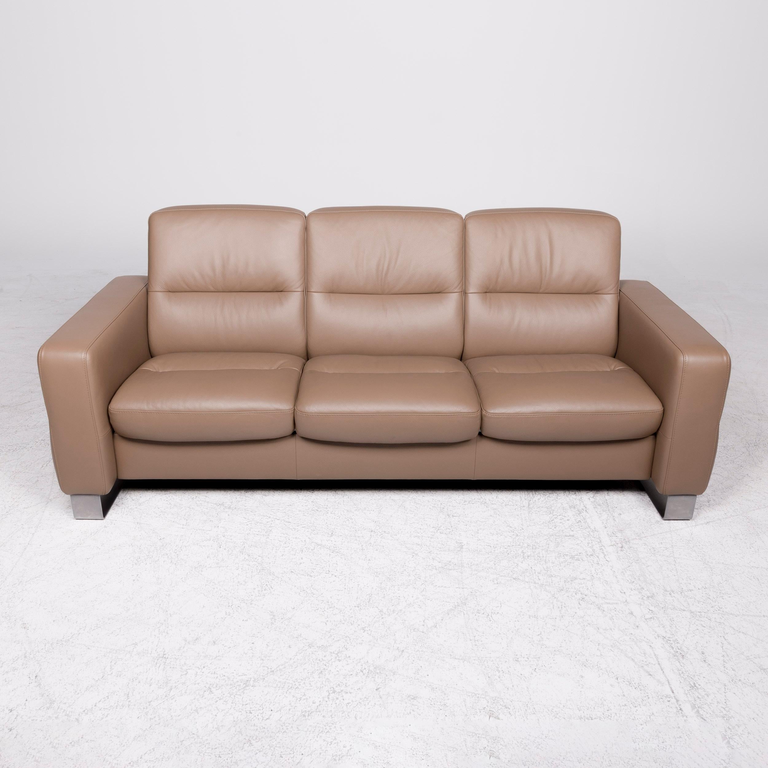 Stressless Wave Designer Leather Sofa Beige Genuine Leather Three-Seat Couch In Excellent Condition In Cologne, DE