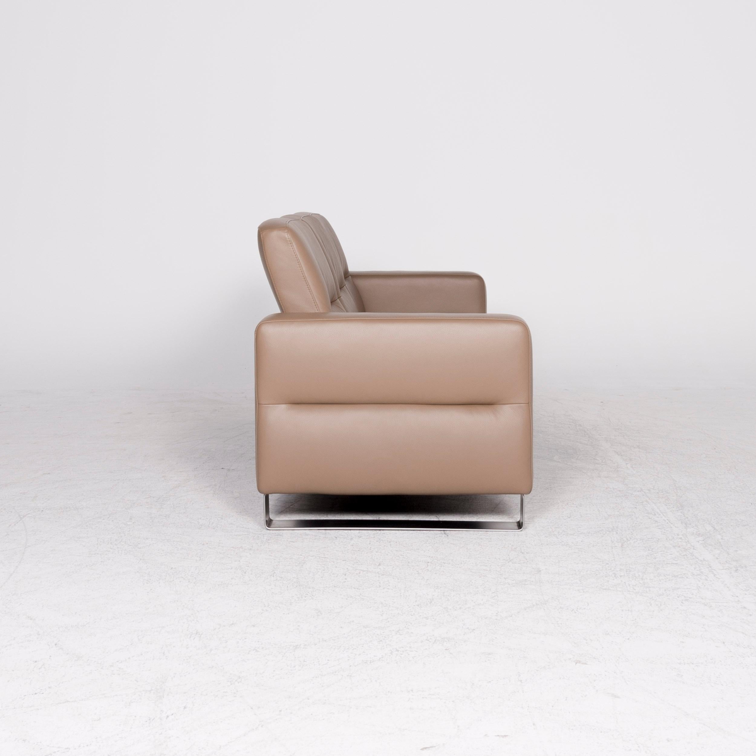Stressless Wave Designer Leather Sofa Beige Genuine Leather Three-Seat Couch 1