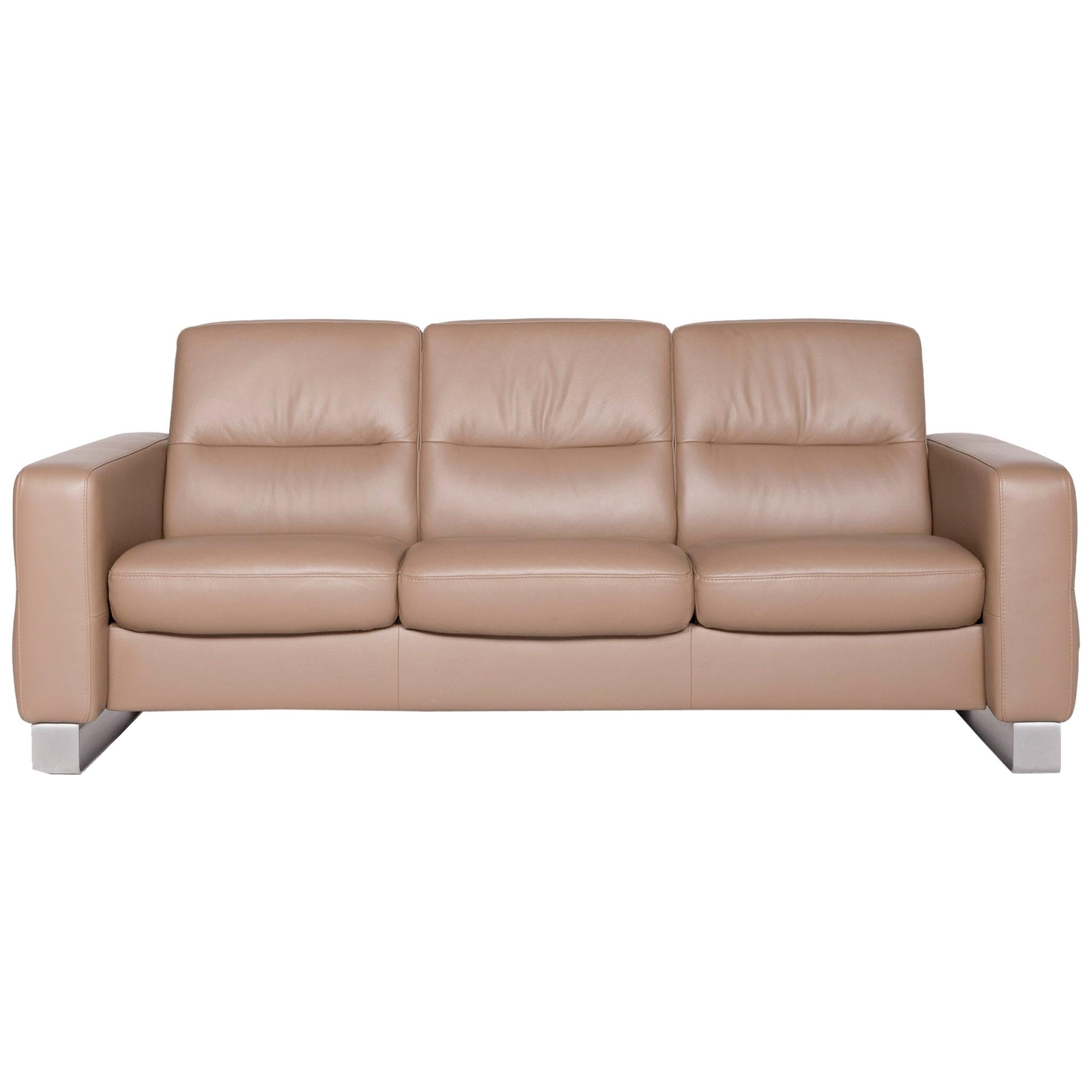 Stressless Wave Designer Leather Sofa Beige Genuine Leather Three-Seat Couch